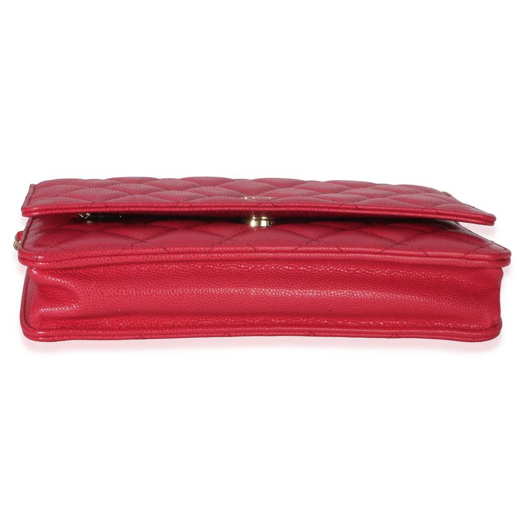 Dark Pink Quilted Caviar Wallet On Chain