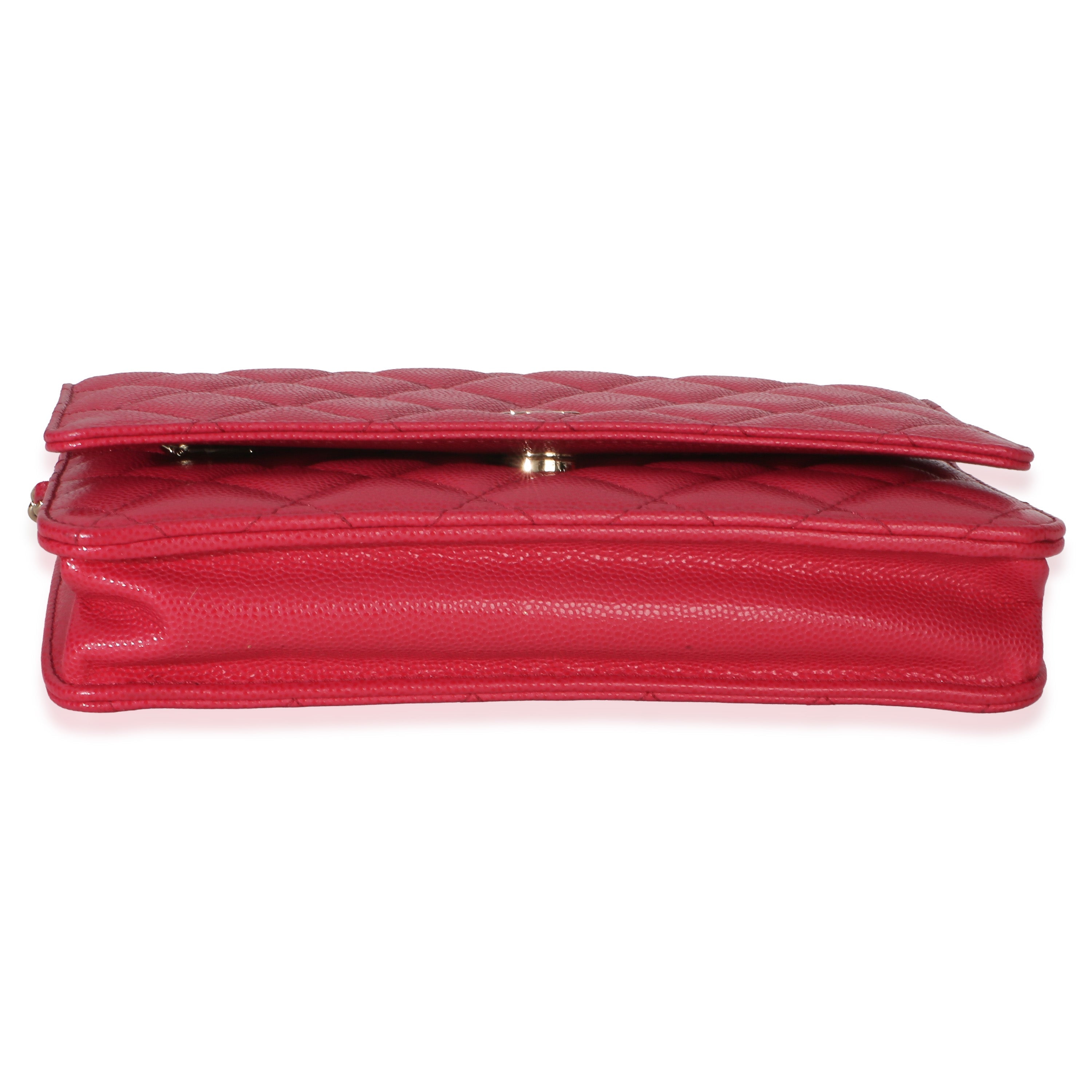 Dark Pink Quilted Caviar Wallet On Chain