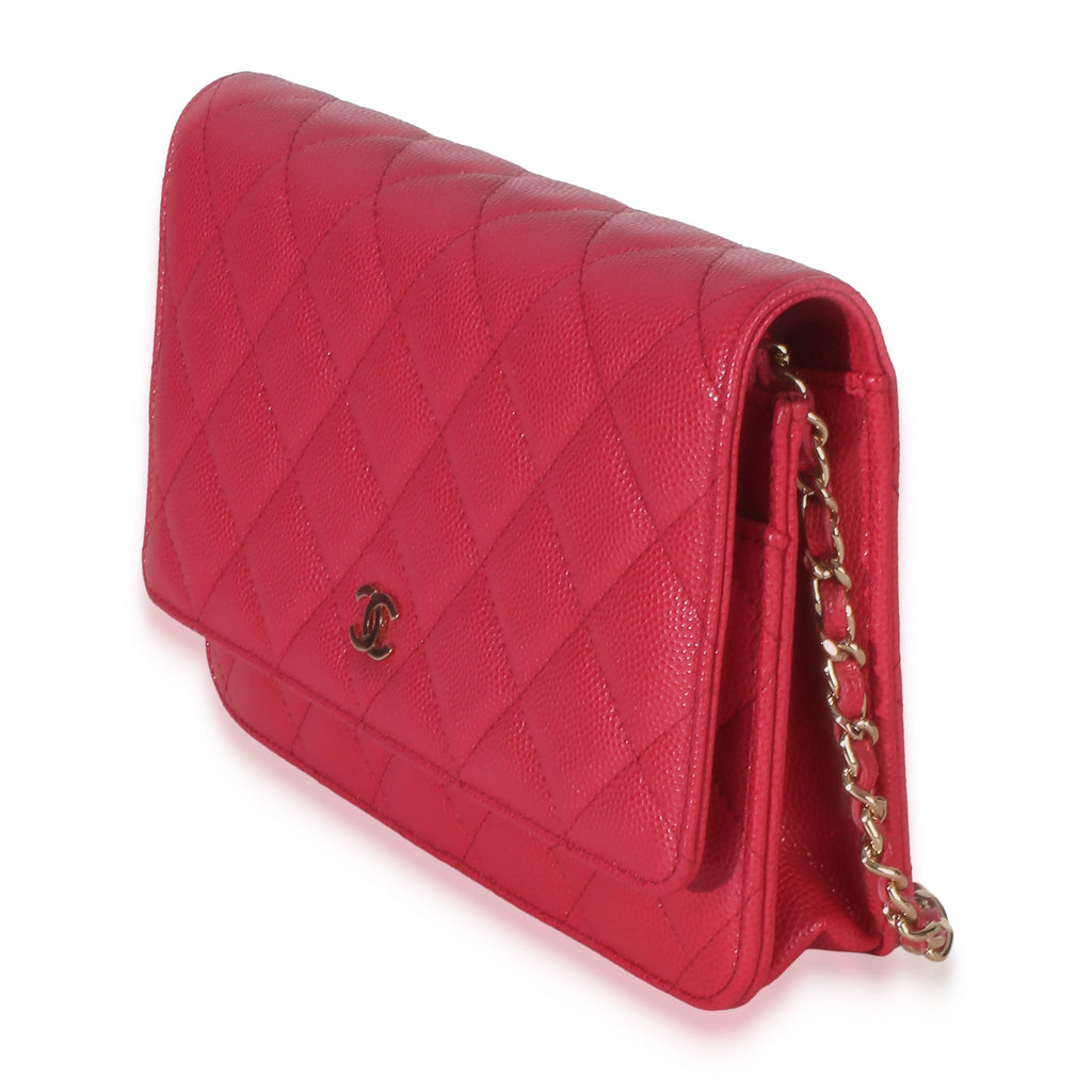 Dark Pink Quilted Caviar Wallet On Chain