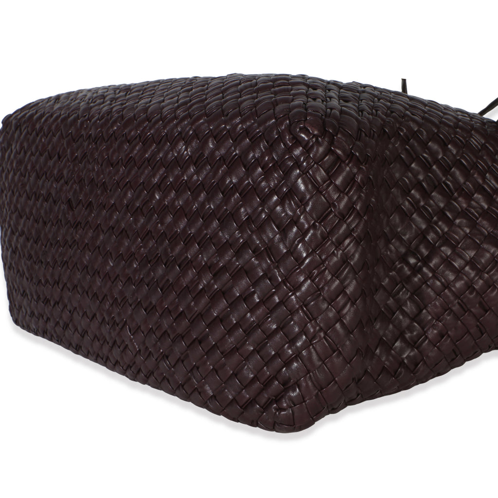 Burgundy Nappa Intrecciato Fringe Oversized Cabat Tote