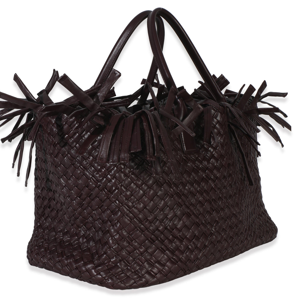 Burgundy Nappa Intrecciato Fringe Oversized Cabat Tote