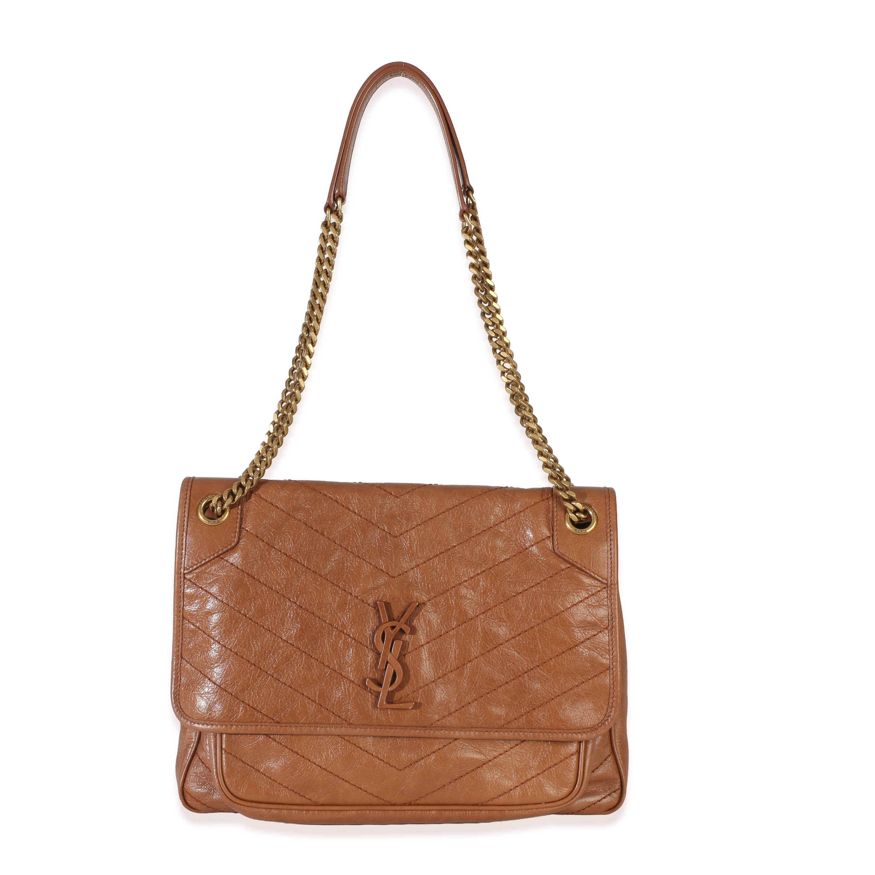 Caramel Crinkled Calfskin Matelasse Medium Niki Chain Satchel
