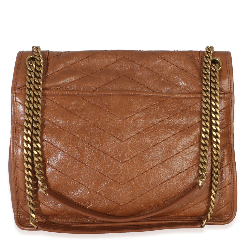 Caramel Crinkled Calfskin Matelasse Medium Niki Chain Satchel