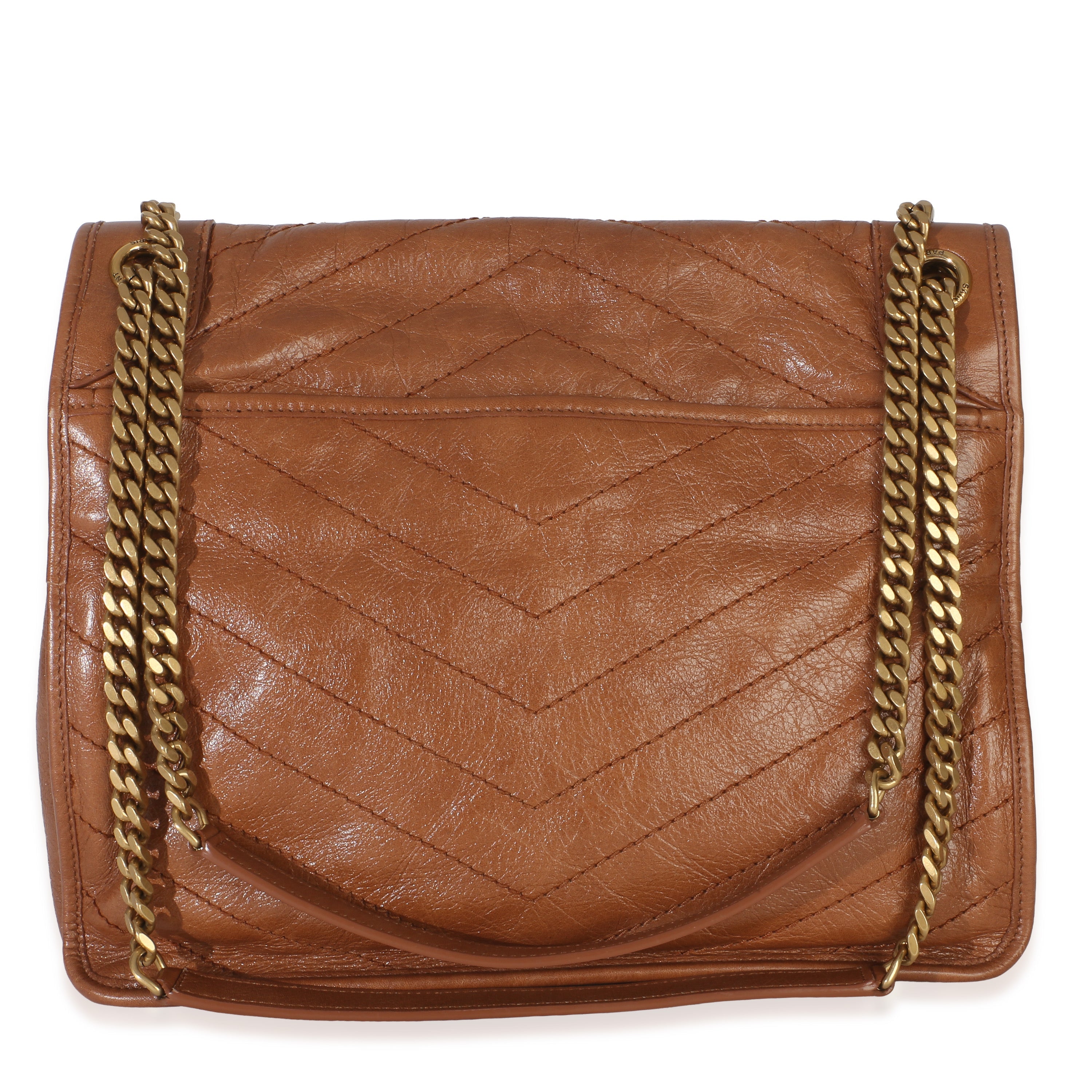 Caramel Crinkled Calfskin Matelasse Medium Niki Chain Satchel
