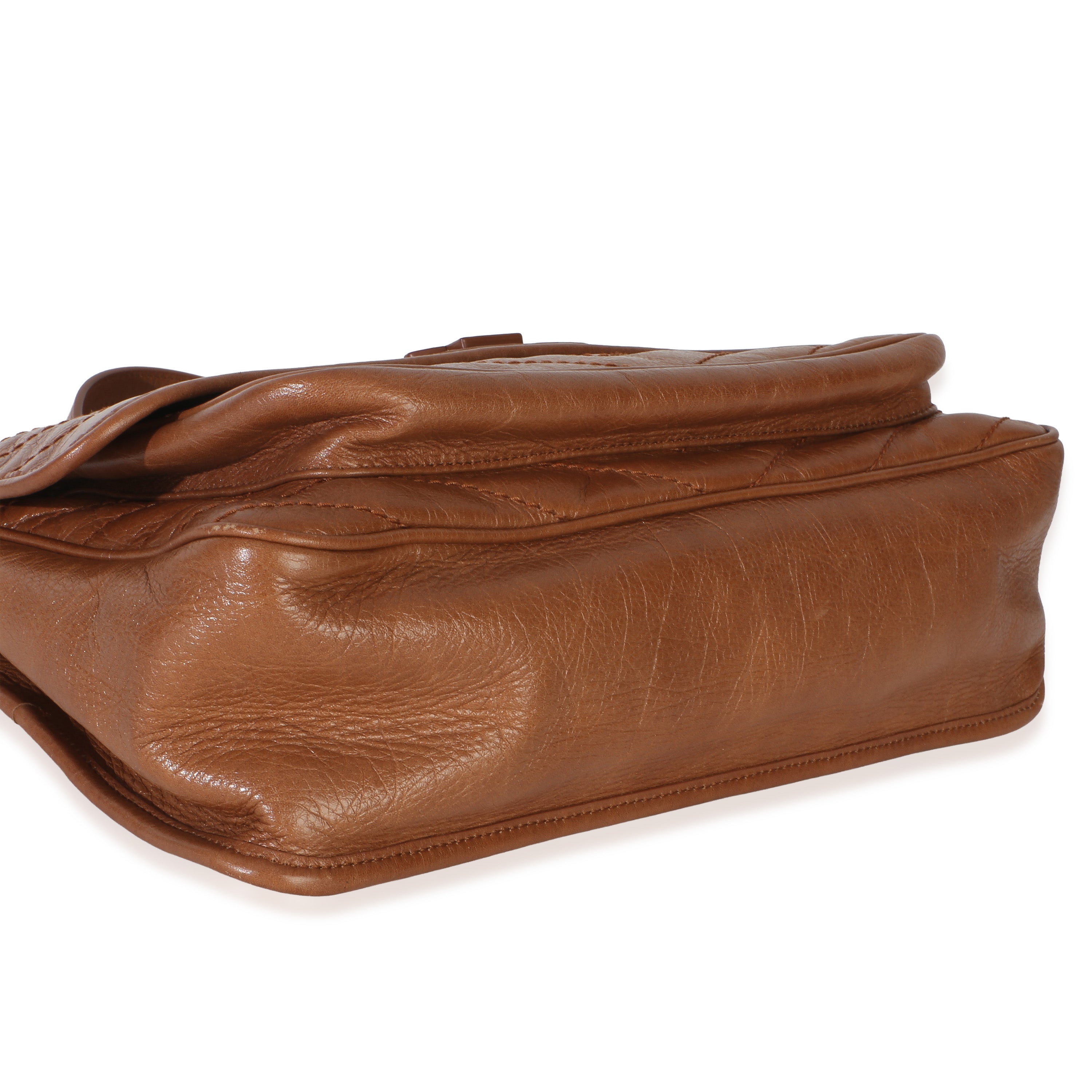 Caramel Crinkled Calfskin Matelasse Medium Niki Chain Satchel