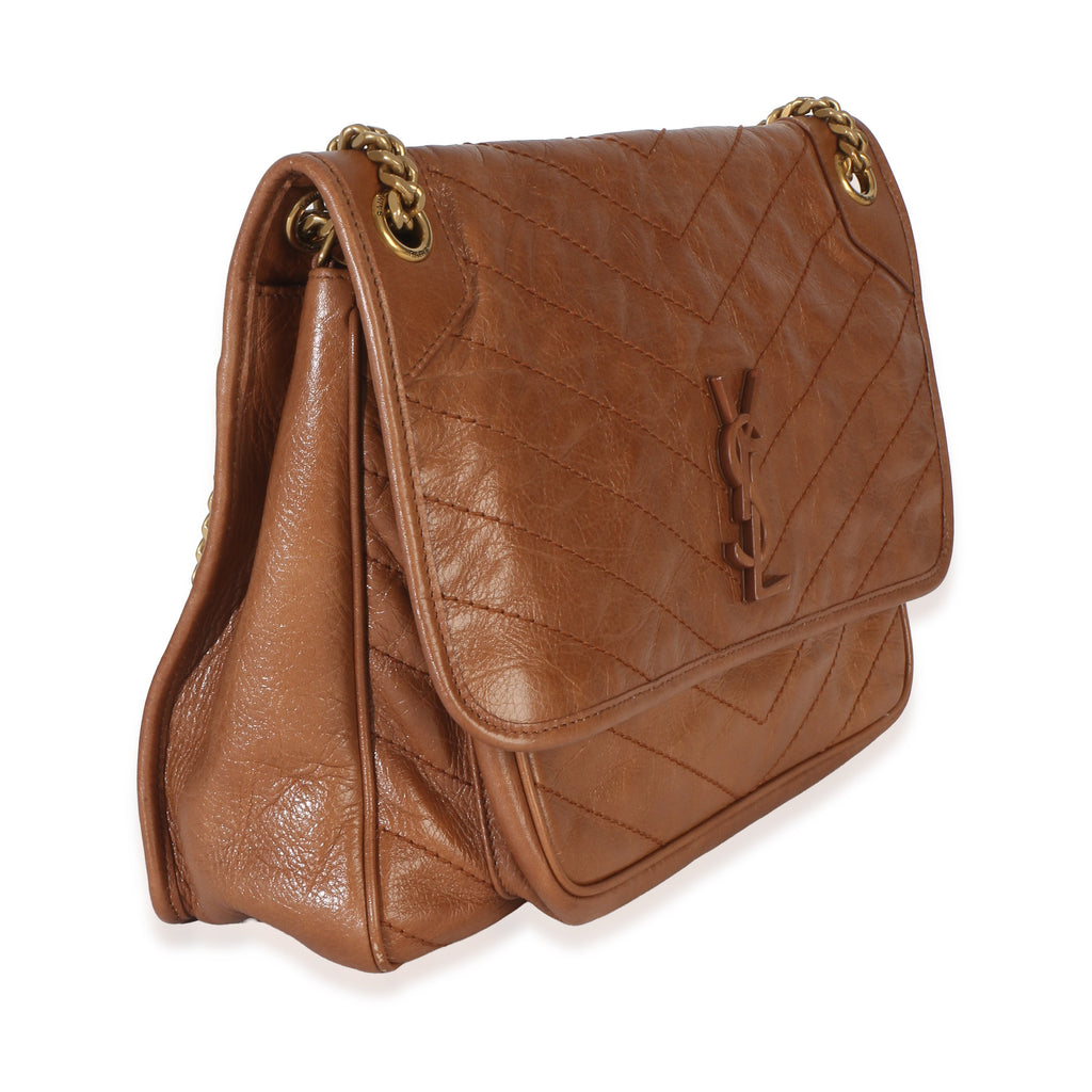 Caramel Crinkled Calfskin Matelasse Medium Niki Chain Satchel
