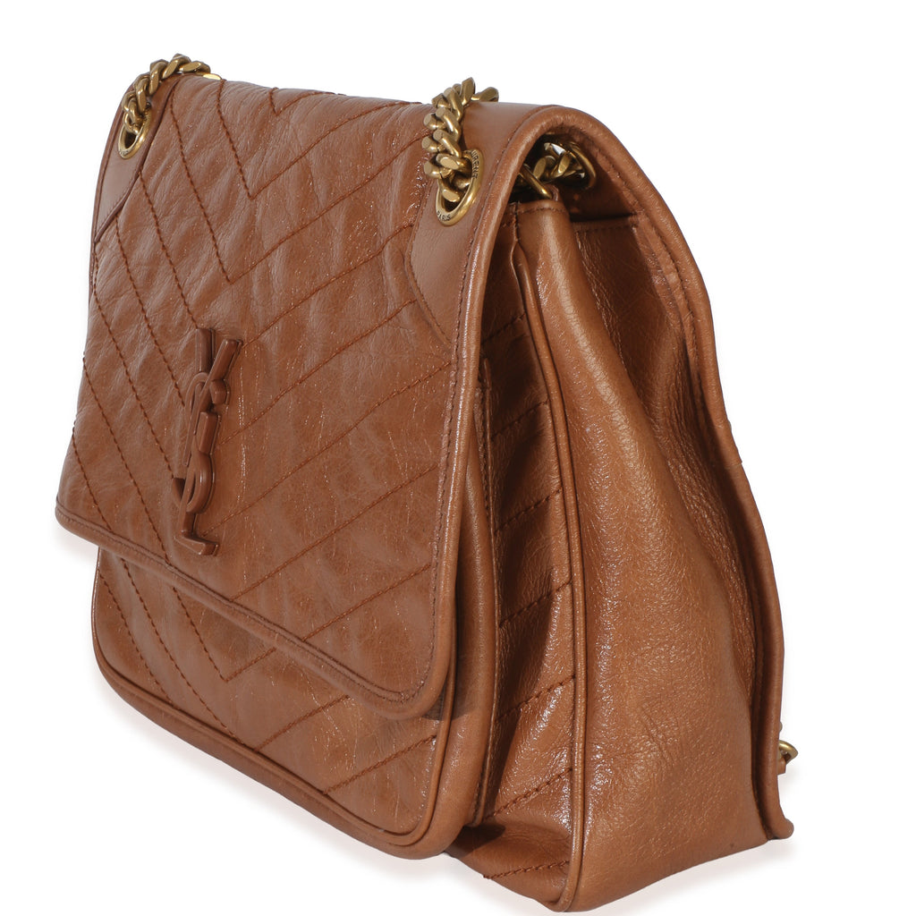 Caramel Crinkled Calfskin Matelasse Medium Niki Chain Satchel