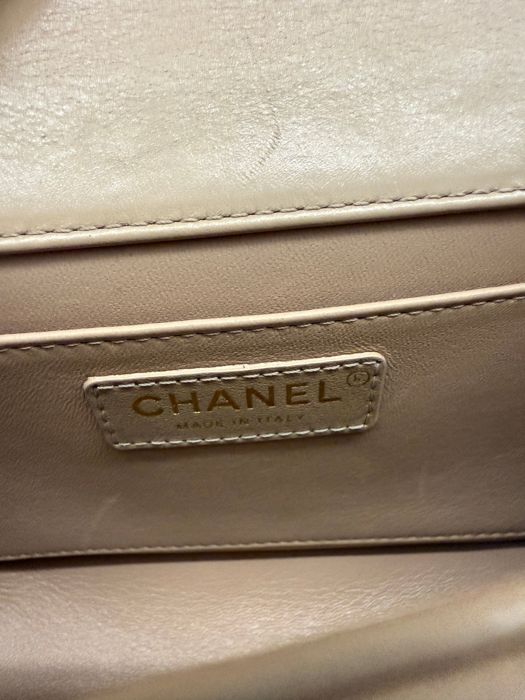 Beige Quilted Calfskin Mini Perfect Fit Flap Bag