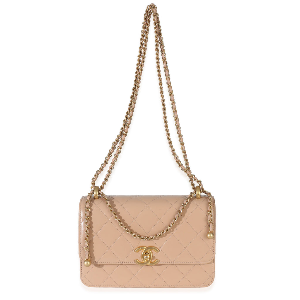 Beige Quilted Calfskin Mini Perfect Fit Flap Bag