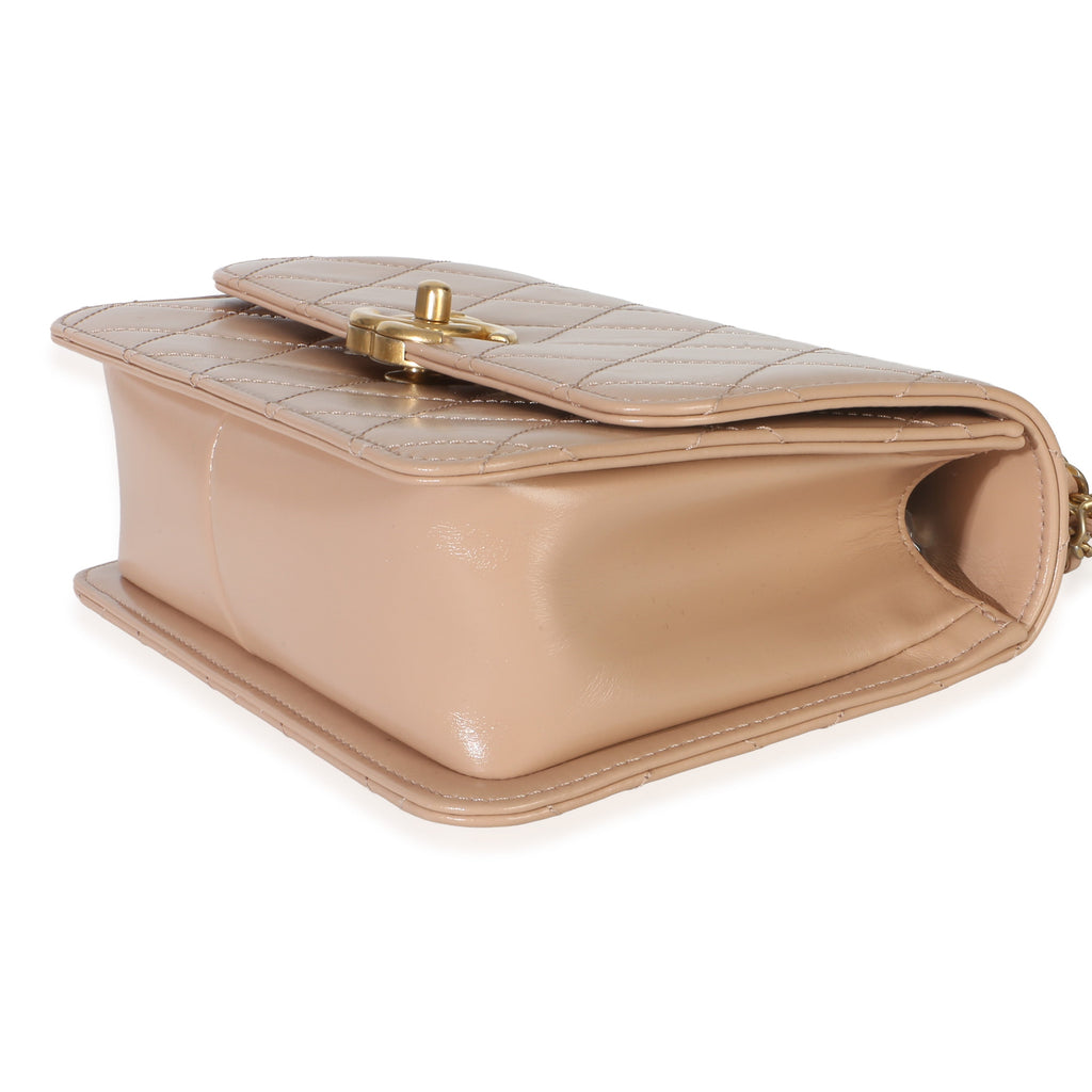 Beige Quilted Calfskin Mini Perfect Fit Flap Bag