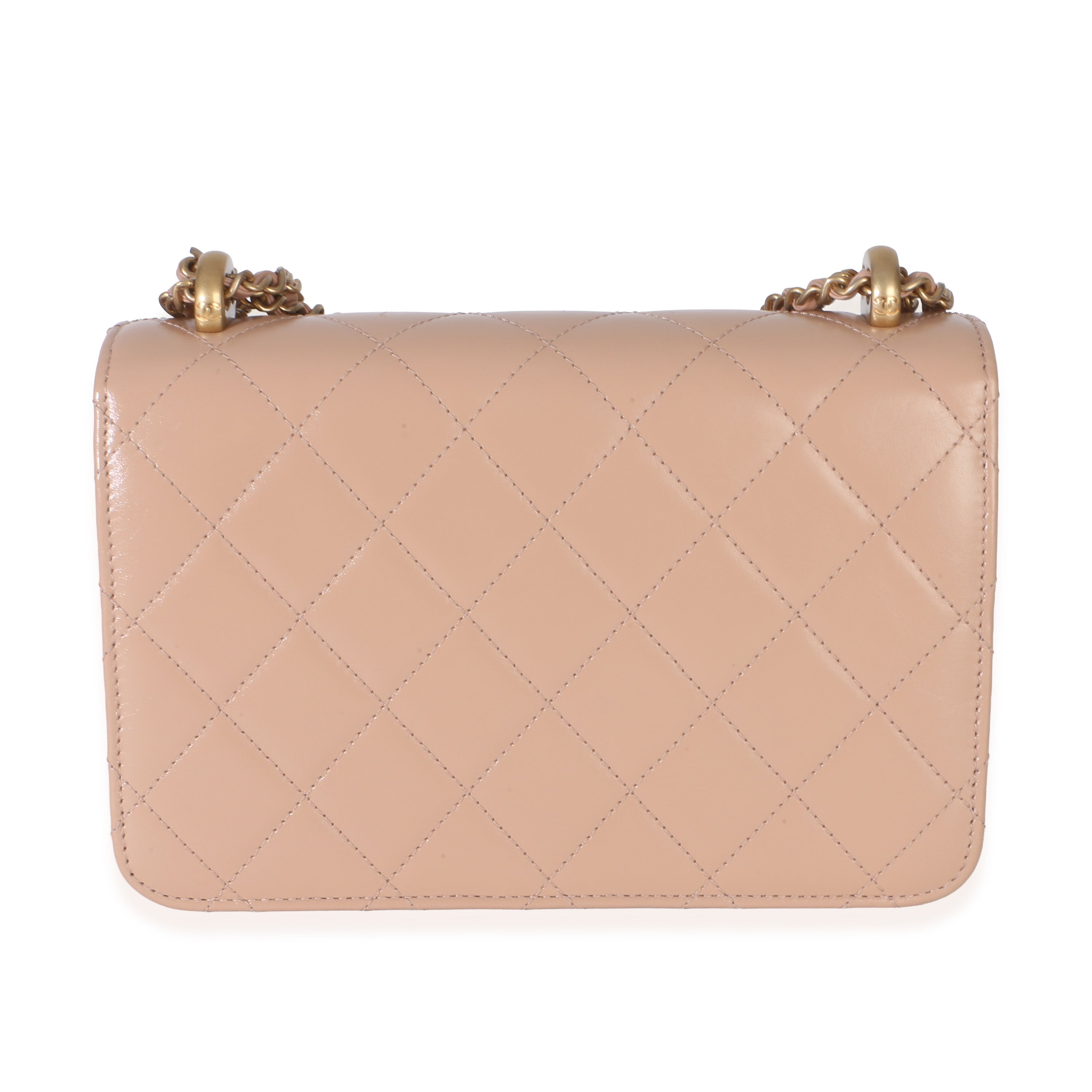 Beige Quilted Calfskin Mini Perfect Fit Flap Bag