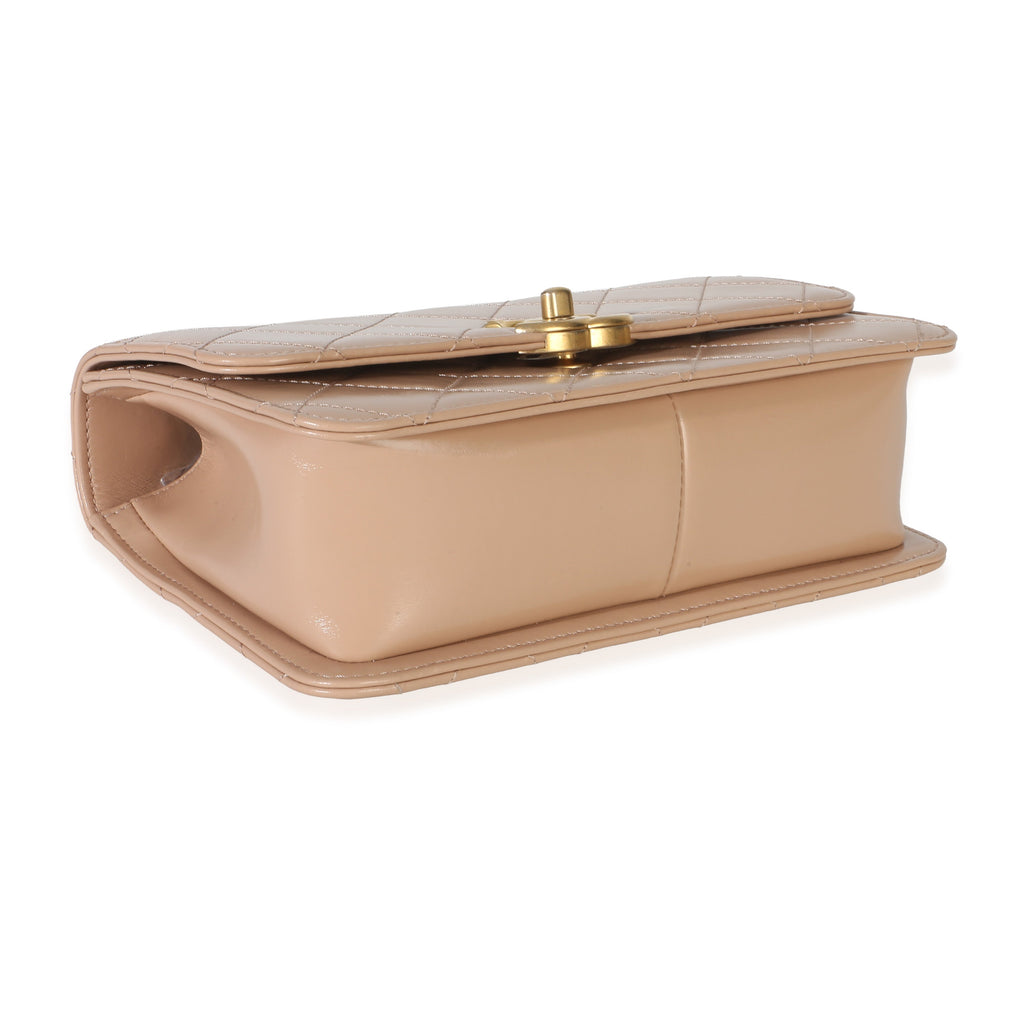 Beige Quilted Calfskin Mini Perfect Fit Flap Bag