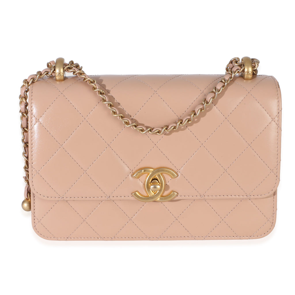 Beige Quilted Calfskin Mini Perfect Fit Flap Bag