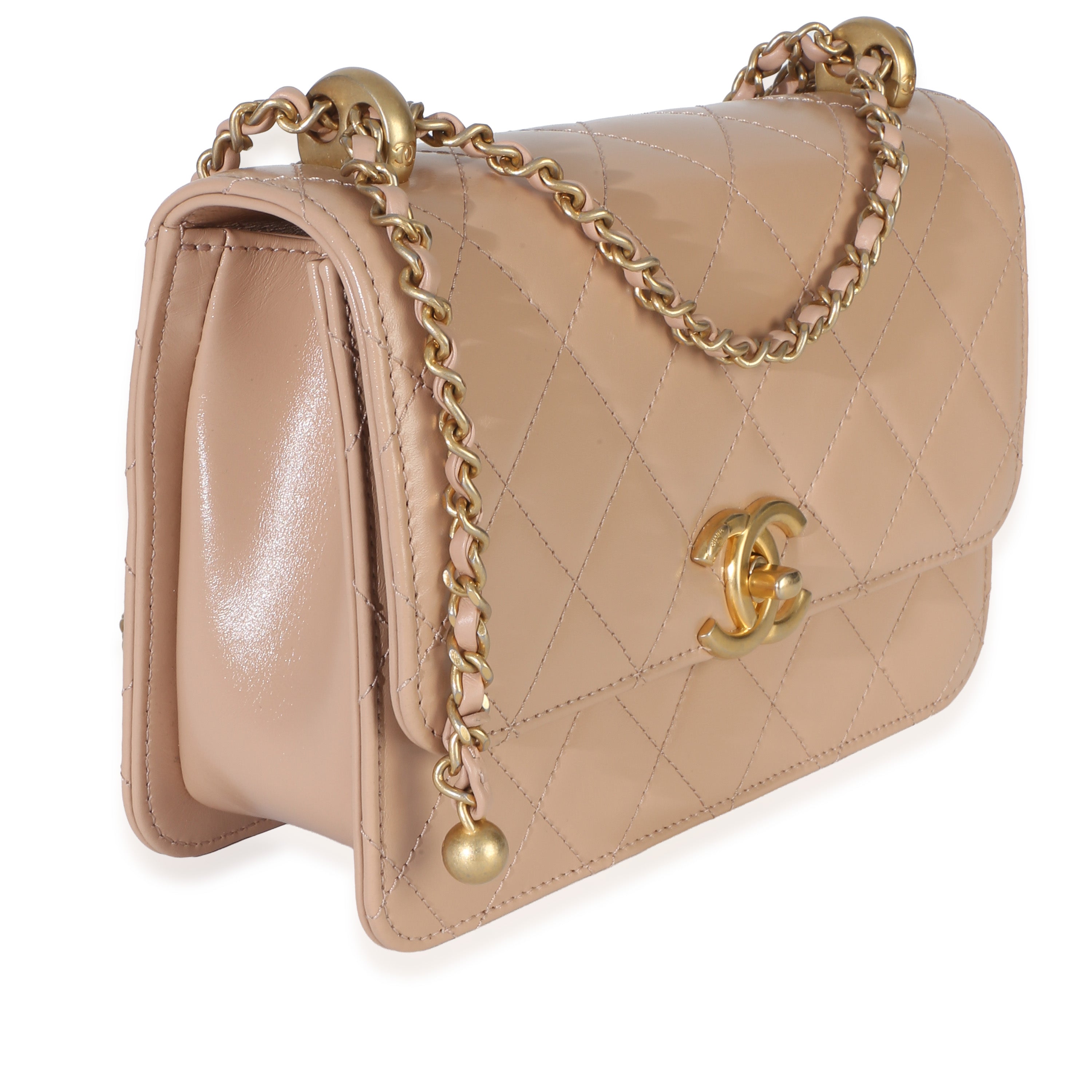 Beige Quilted Calfskin Mini Perfect Fit Flap Bag