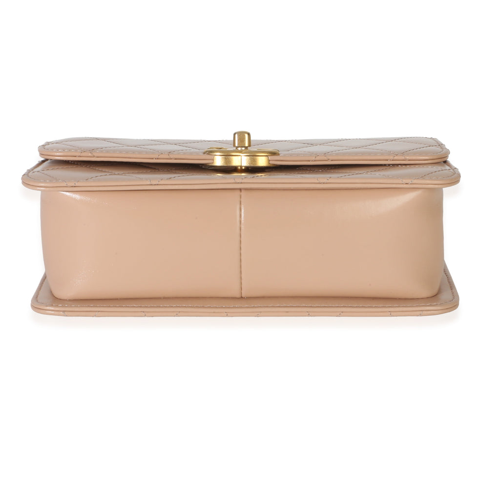 Beige Quilted Calfskin Mini Perfect Fit Flap Bag