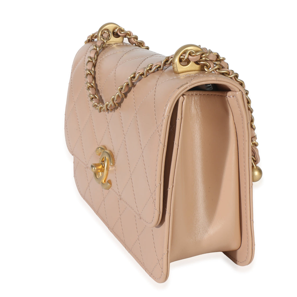 Beige Quilted Calfskin Mini Perfect Fit Flap Bag