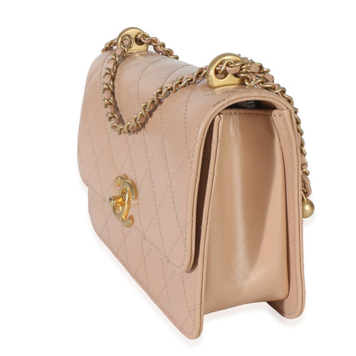 Beige Quilted Calfskin Mini Perfect Fit Flap Bag