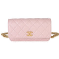 Light Pink Quilted Caviar Sweetheart Phone Holder With Chain Handbag