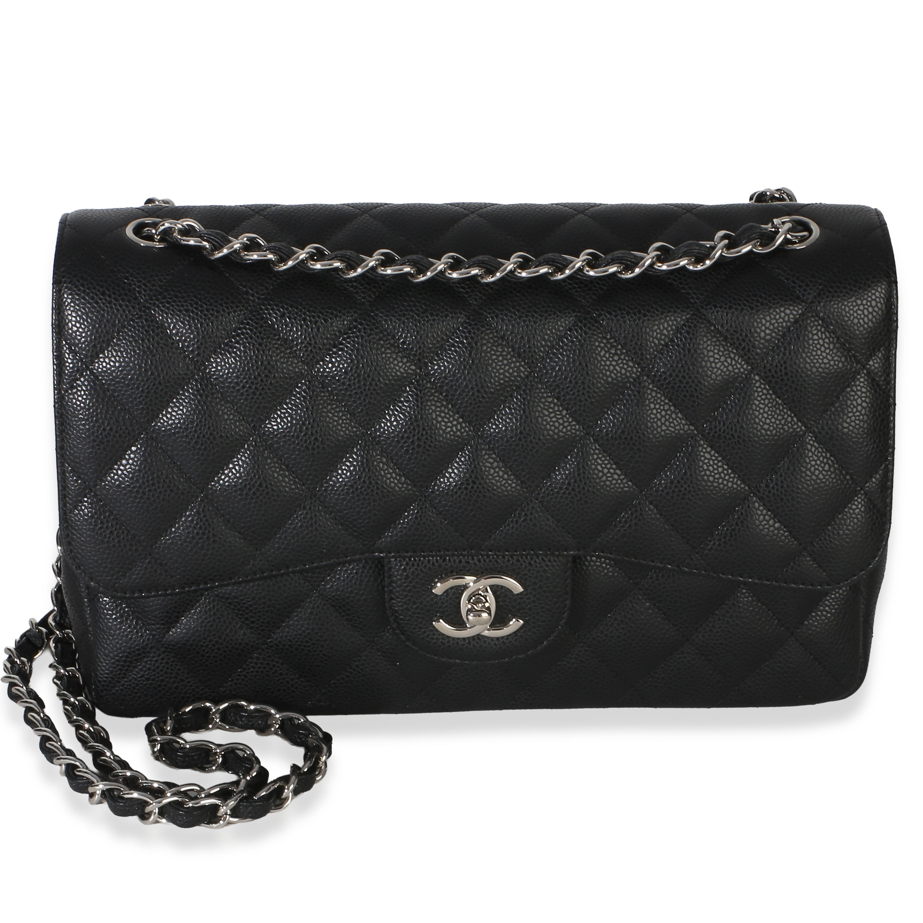 Black Quilted Caviar Jumbo Double Flap Bag