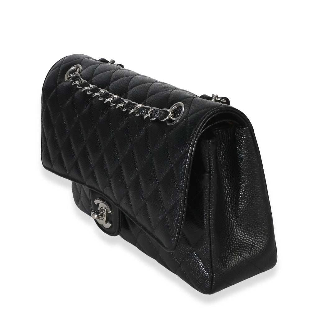 Black Quilted Caviar Medium Classic Double Flap Handbag