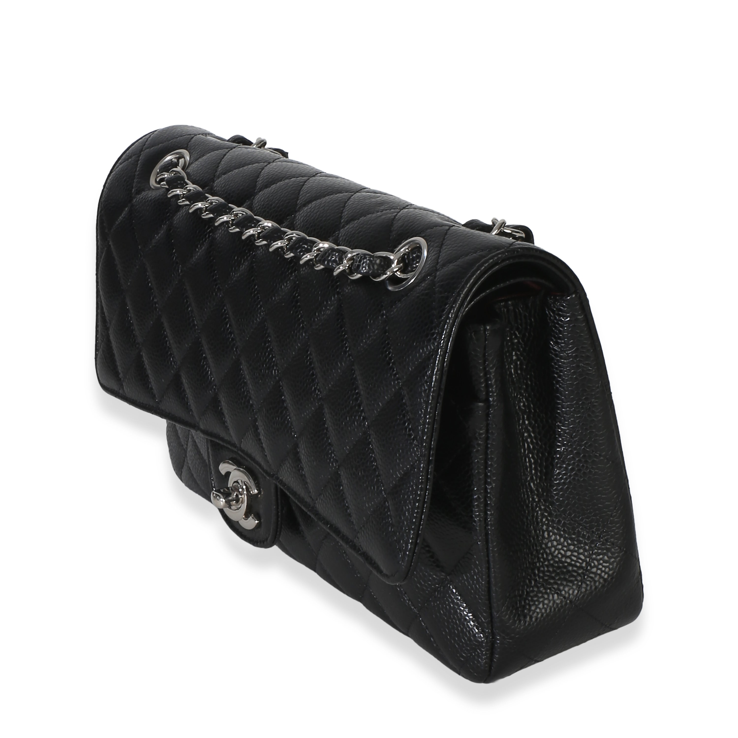 Black Quilted Caviar Medium Classic Double Flap Handbag