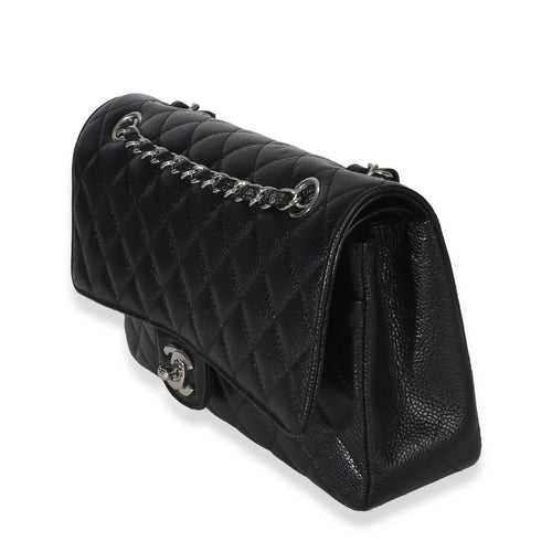 Black Quilted Caviar Medium Classic Double Flap Handbag