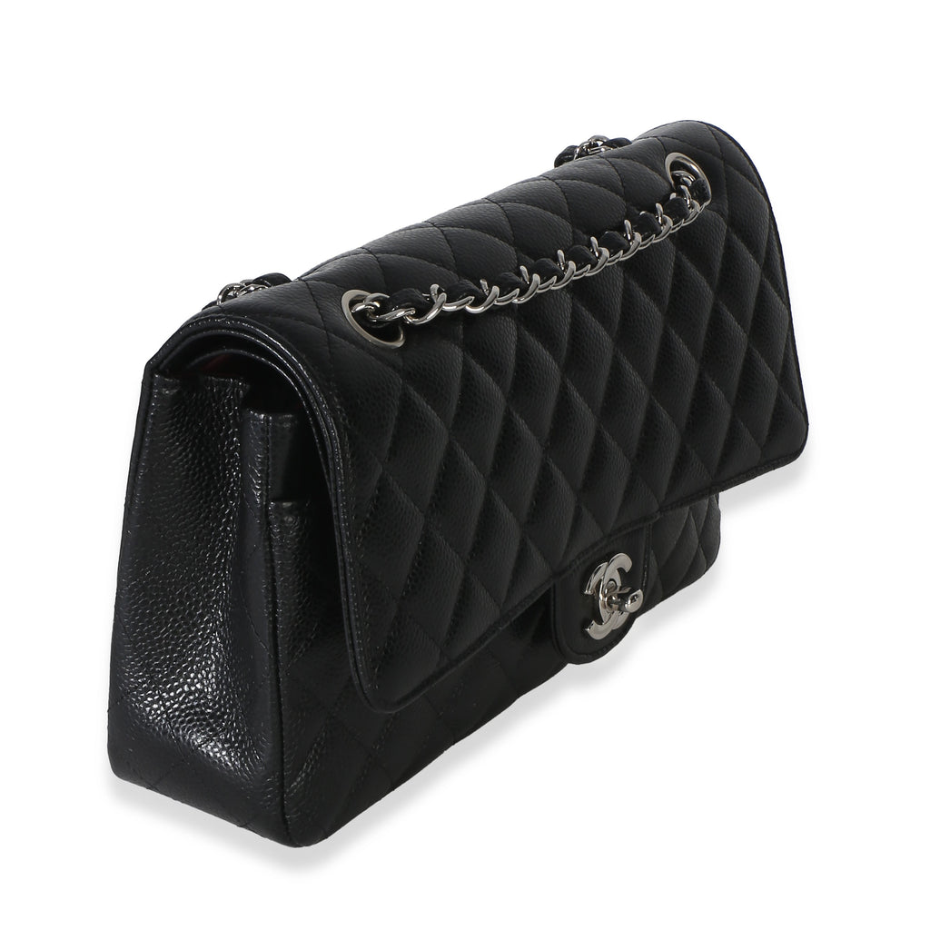 Black Quilted Caviar Medium Classic Double Flap Handbag
