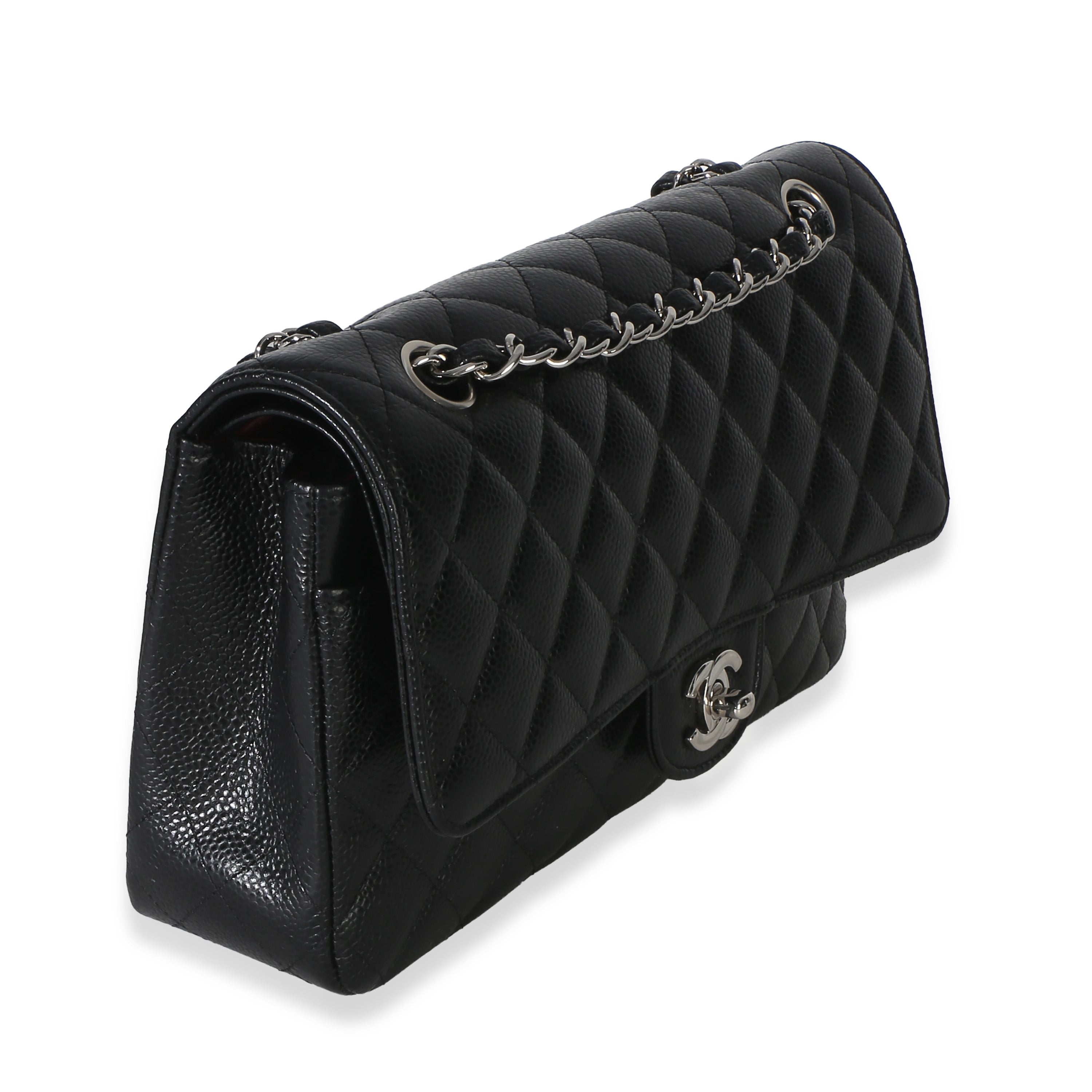 Black Quilted Caviar Medium Classic Double Flap Handbag