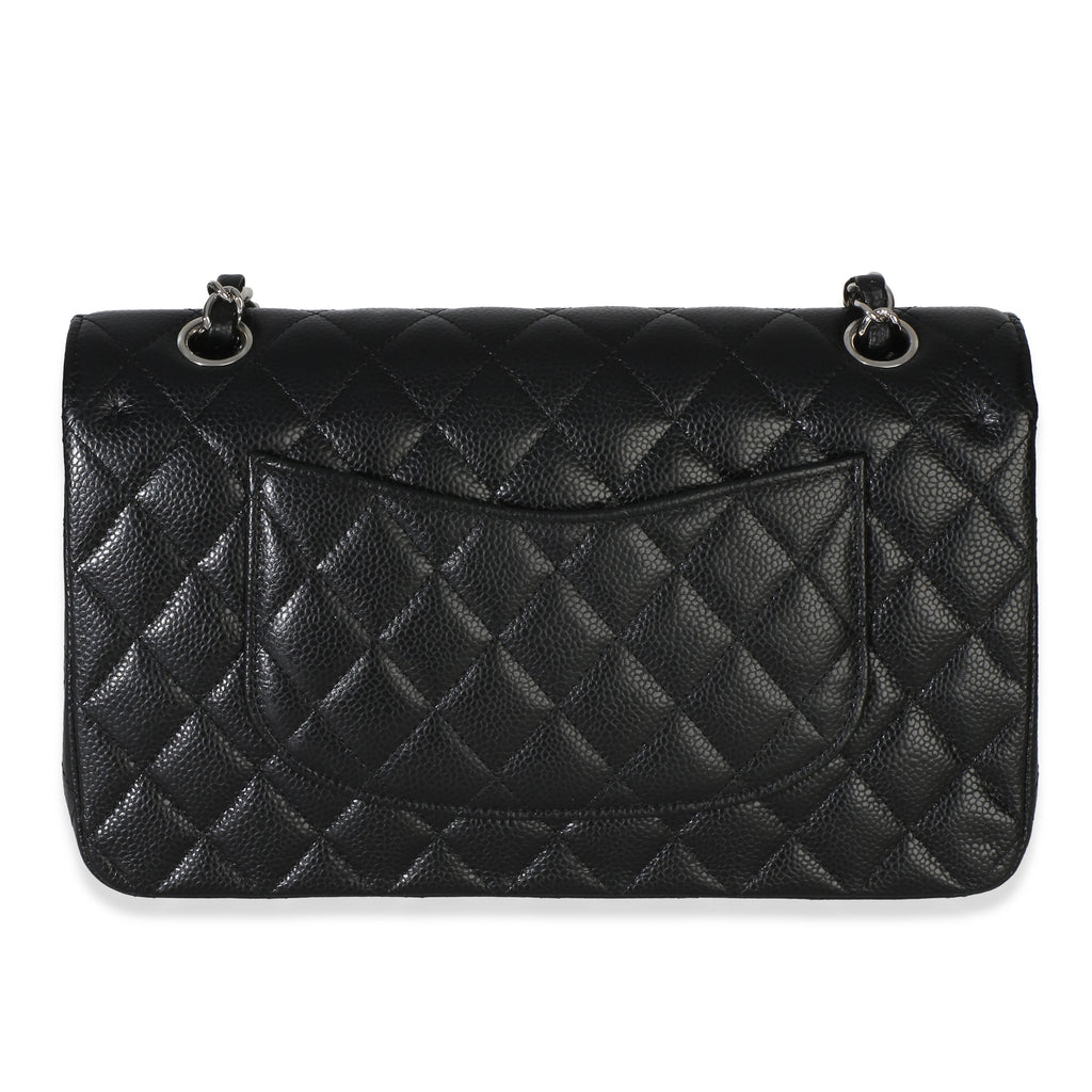 Black Quilted Caviar Medium Classic Double Flap Handbag