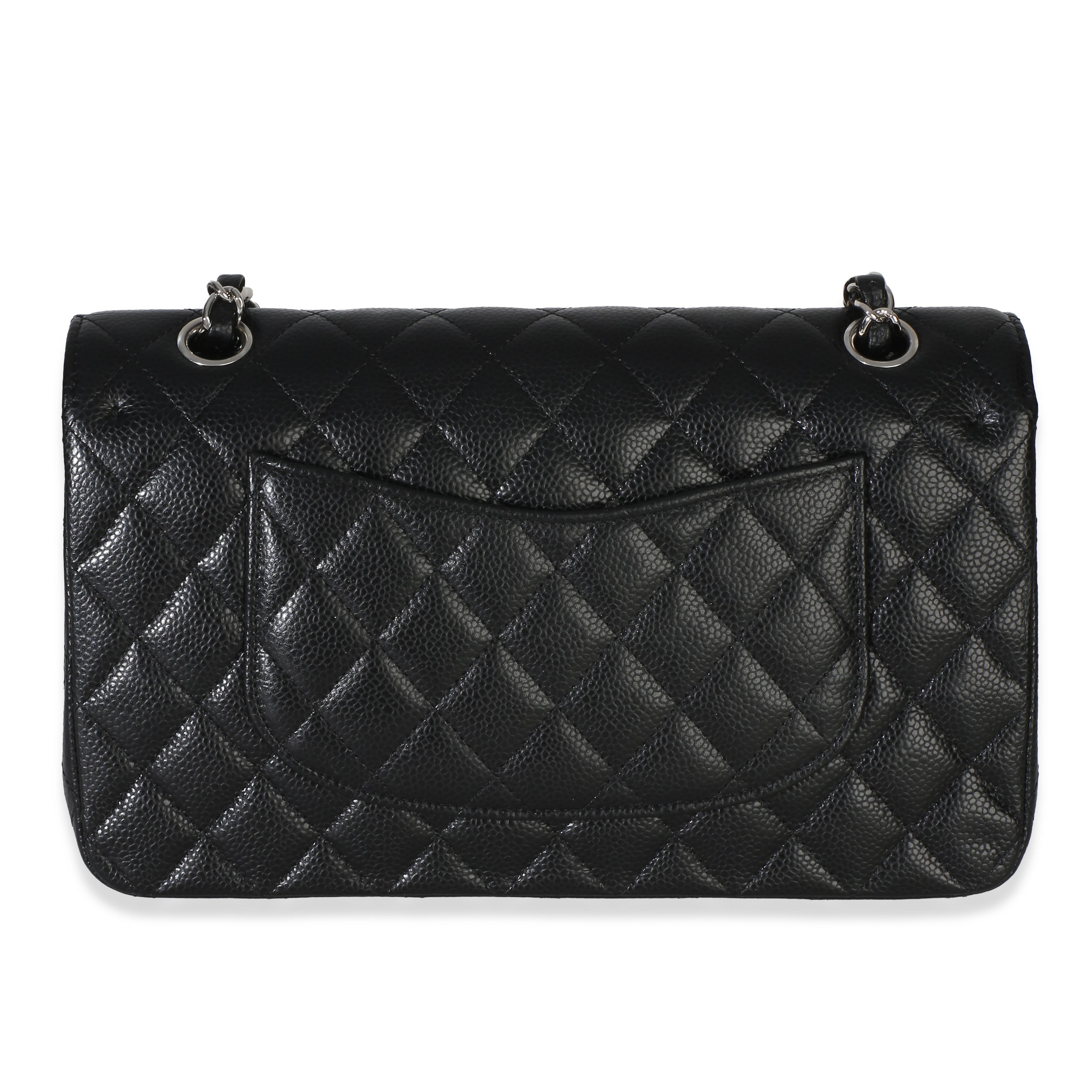 Black Quilted Caviar Medium Classic Double Flap Handbag