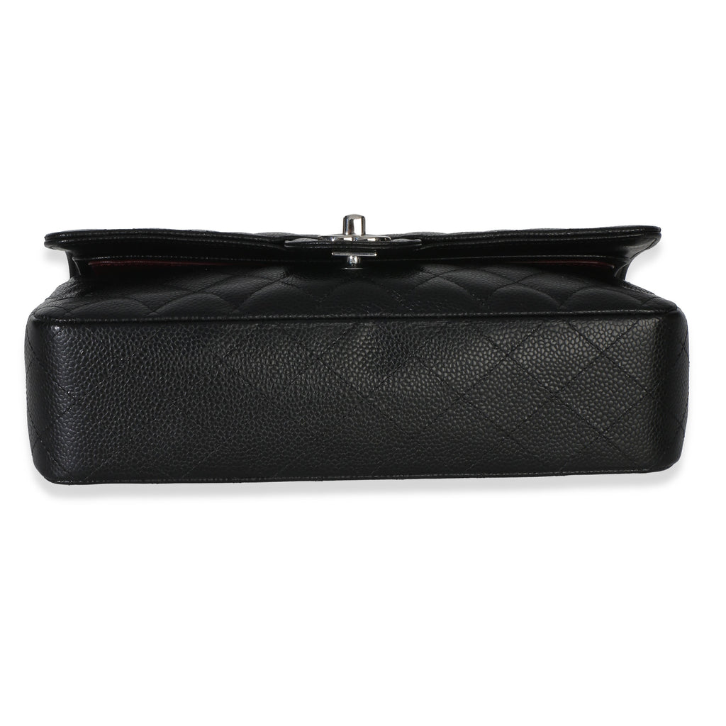 Black Quilted Caviar Medium Classic Double Flap Handbag