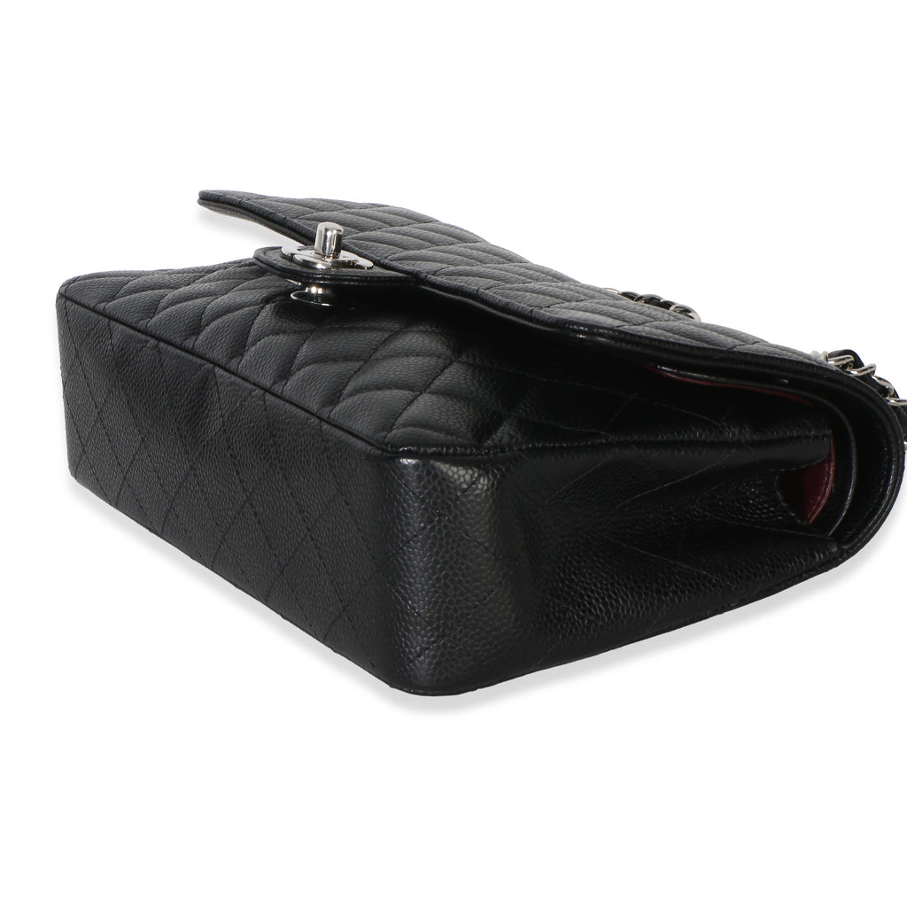 Black Quilted Caviar Medium Classic Double Flap Handbag