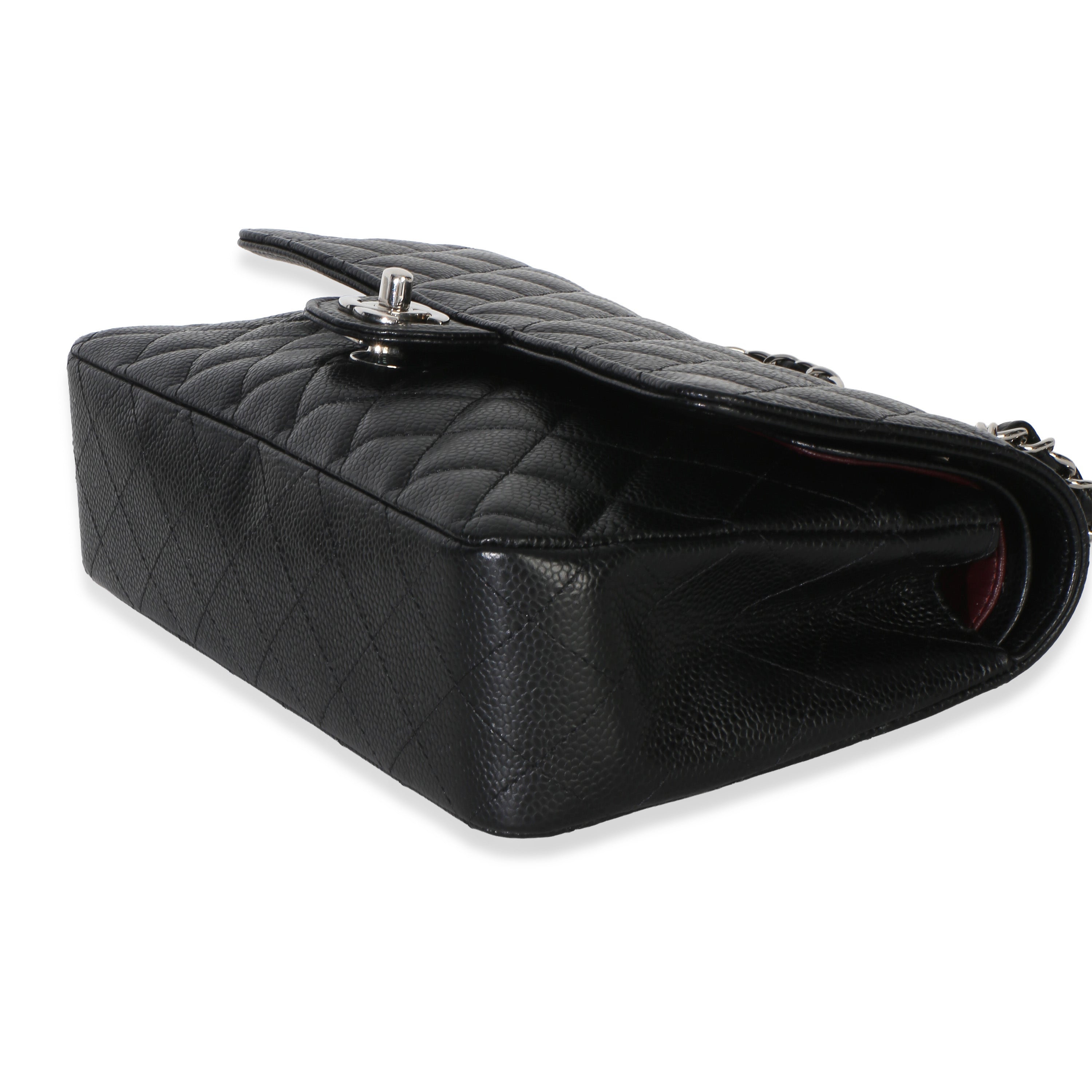 Black Quilted Caviar Medium Classic Double Flap Handbag