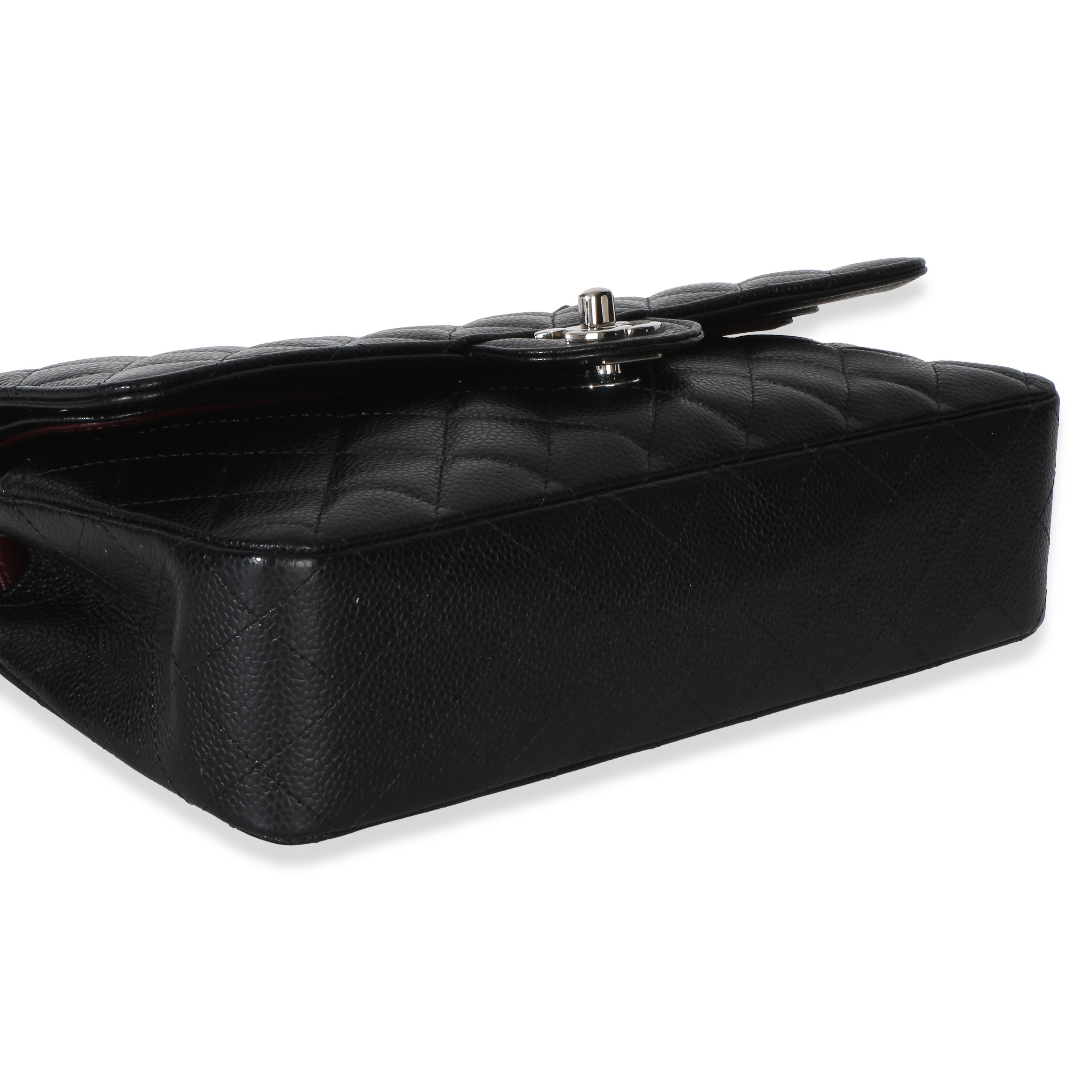 Black Quilted Caviar Medium Classic Double Flap Handbag