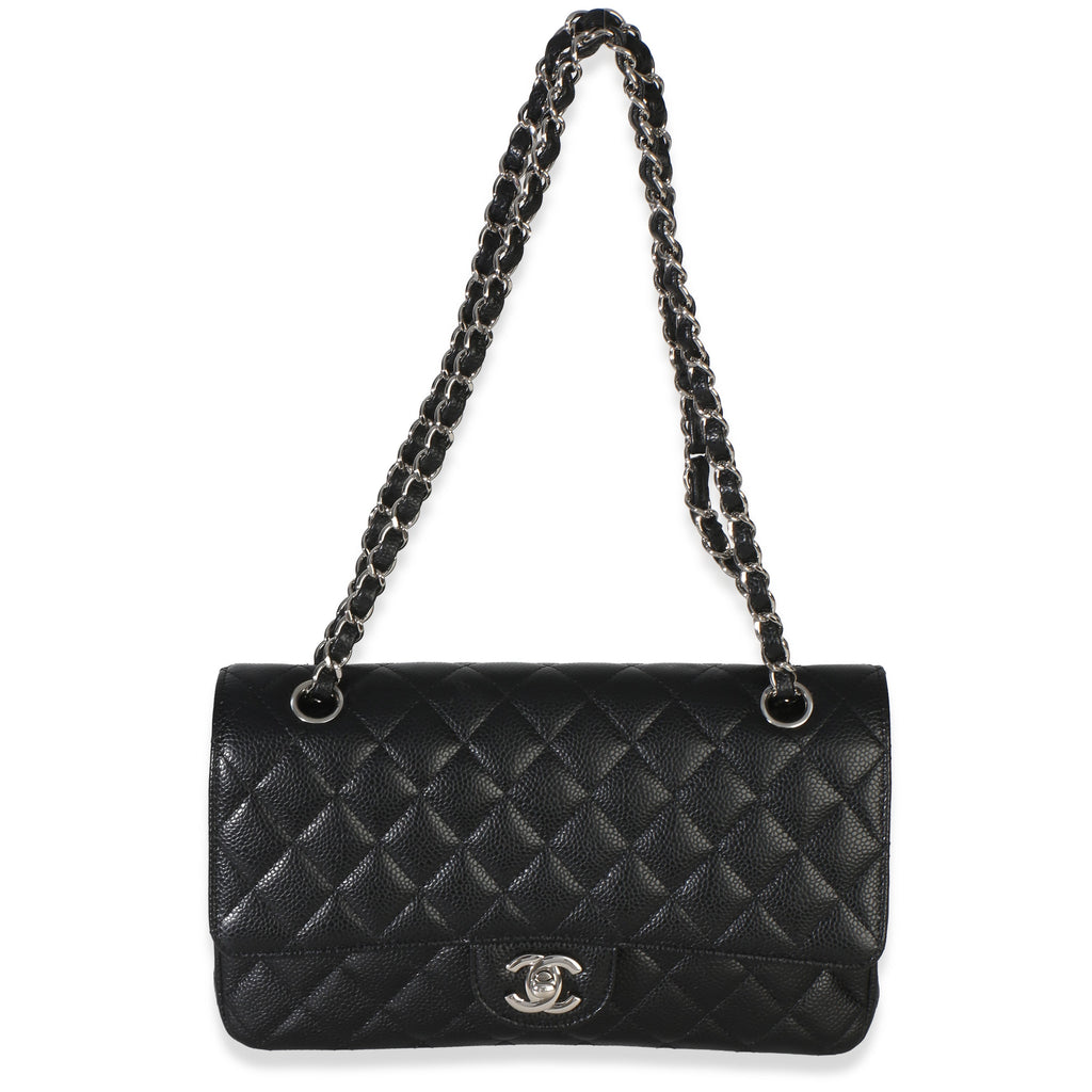 Black Quilted Caviar Medium Classic Double Flap Handbag