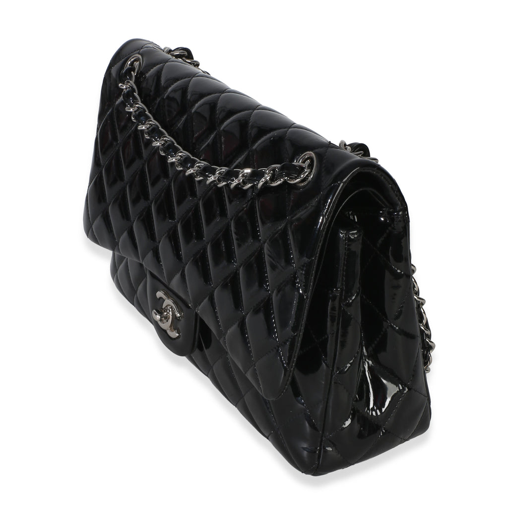 Black Quilted Patent Jumbo Classic Double Flap Bag
