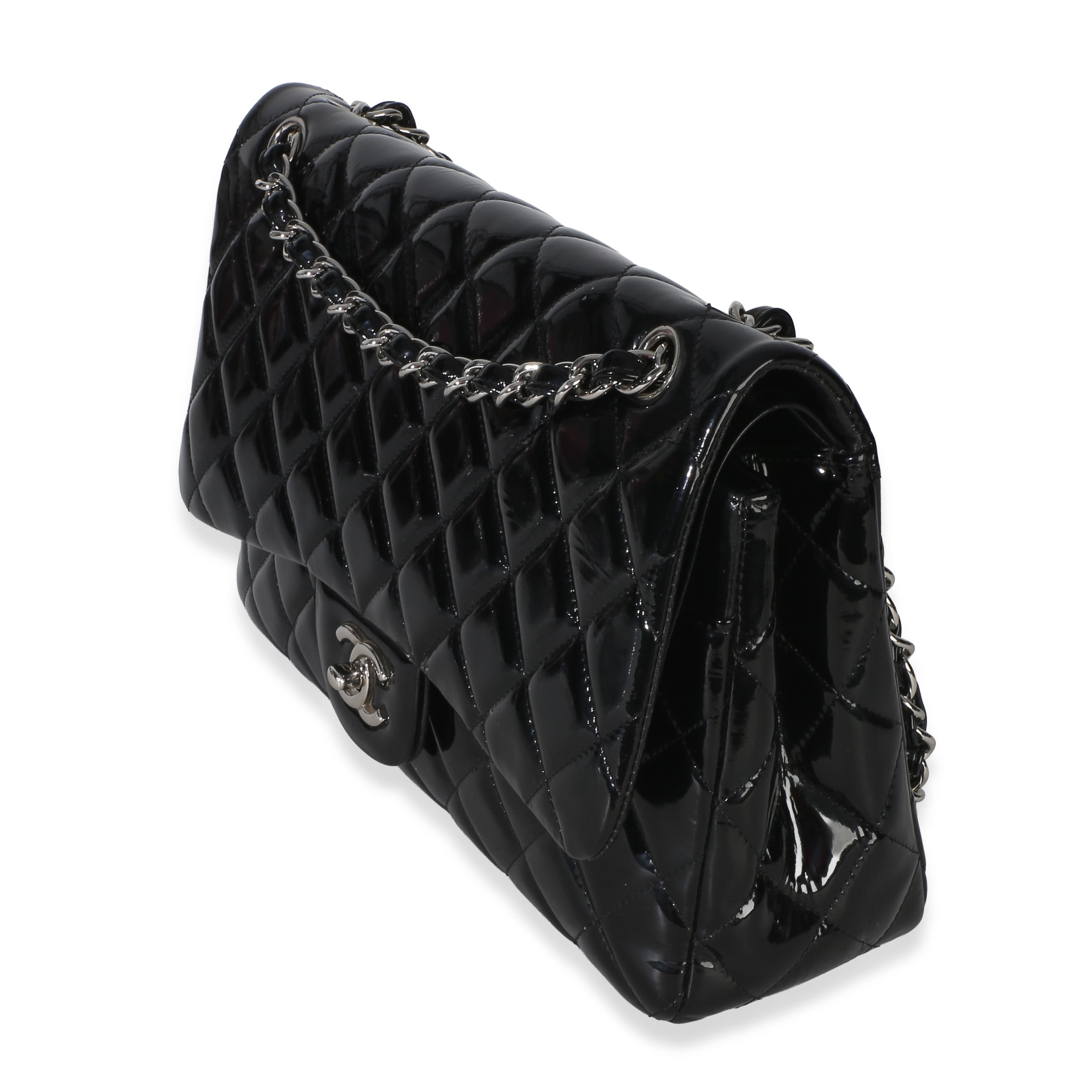 Black Quilted Patent Jumbo Classic Double Flap Bag