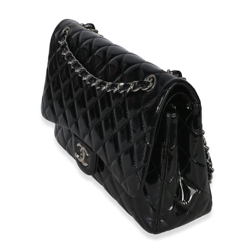 Black Quilted Patent Jumbo Classic Double Flap Bag