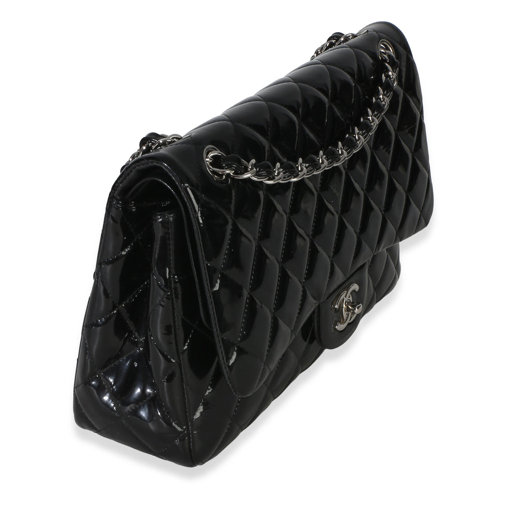 Black Quilted Patent Jumbo Classic Double Flap Bag