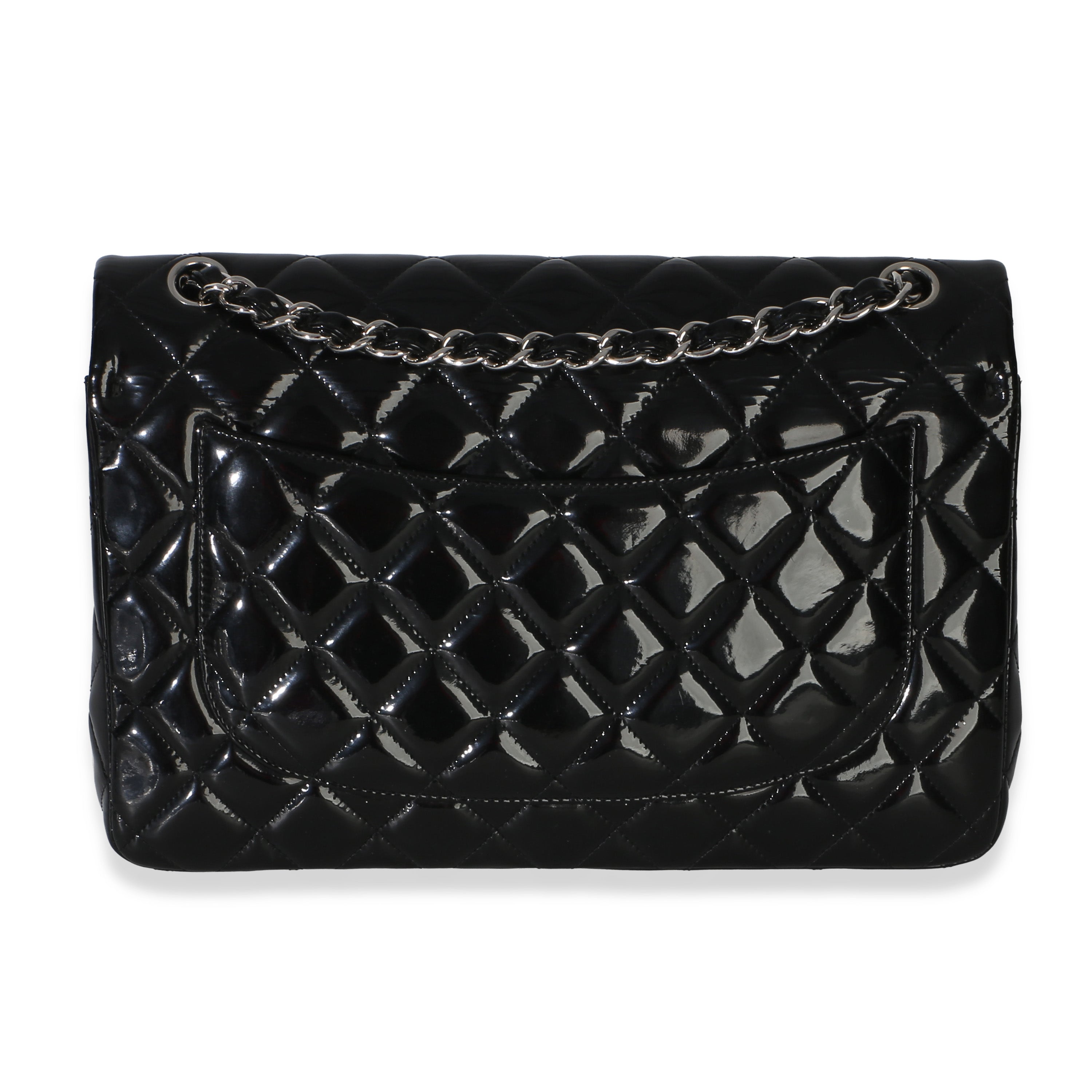 Black Quilted Patent Jumbo Classic Double Flap Bag