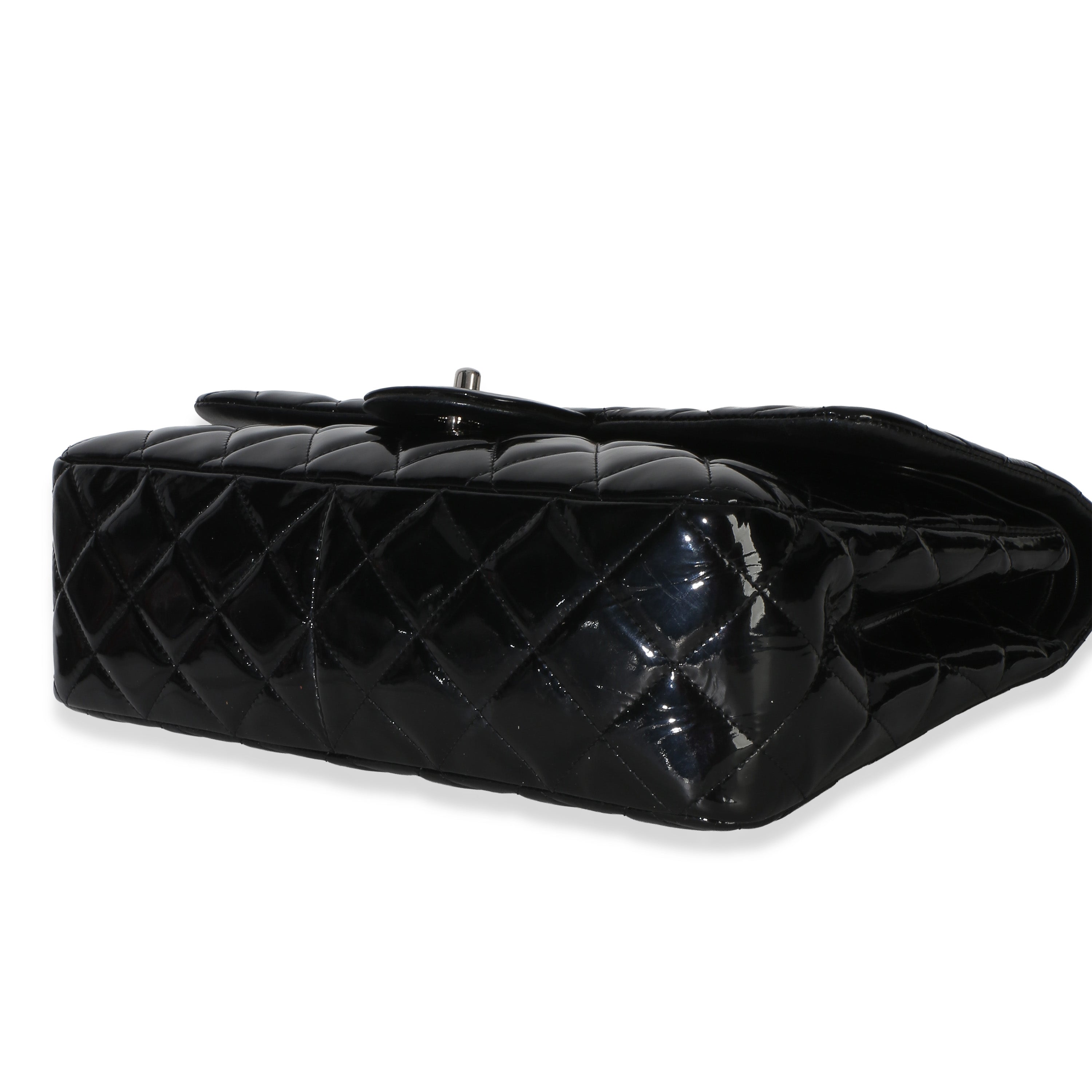 Black Quilted Patent Jumbo Classic Double Flap Bag