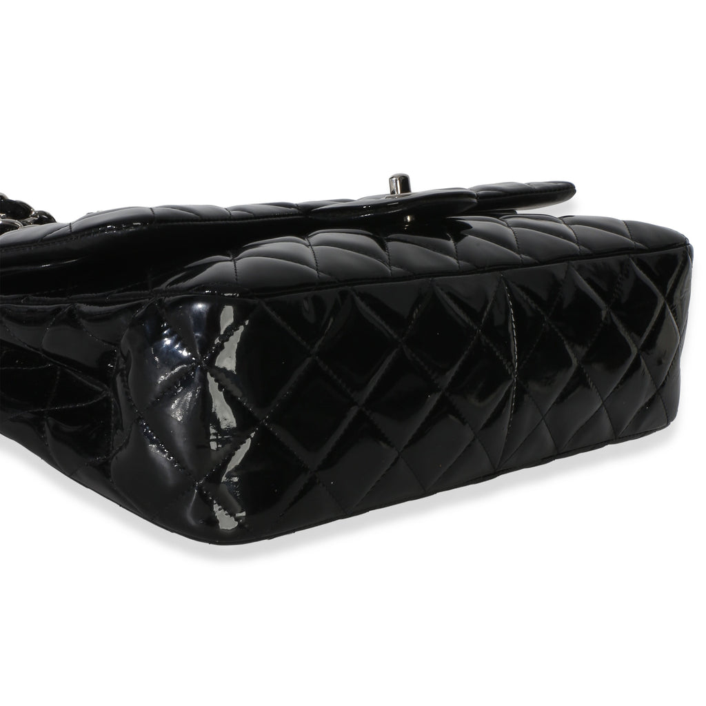 Black Quilted Patent Jumbo Classic Double Flap Bag