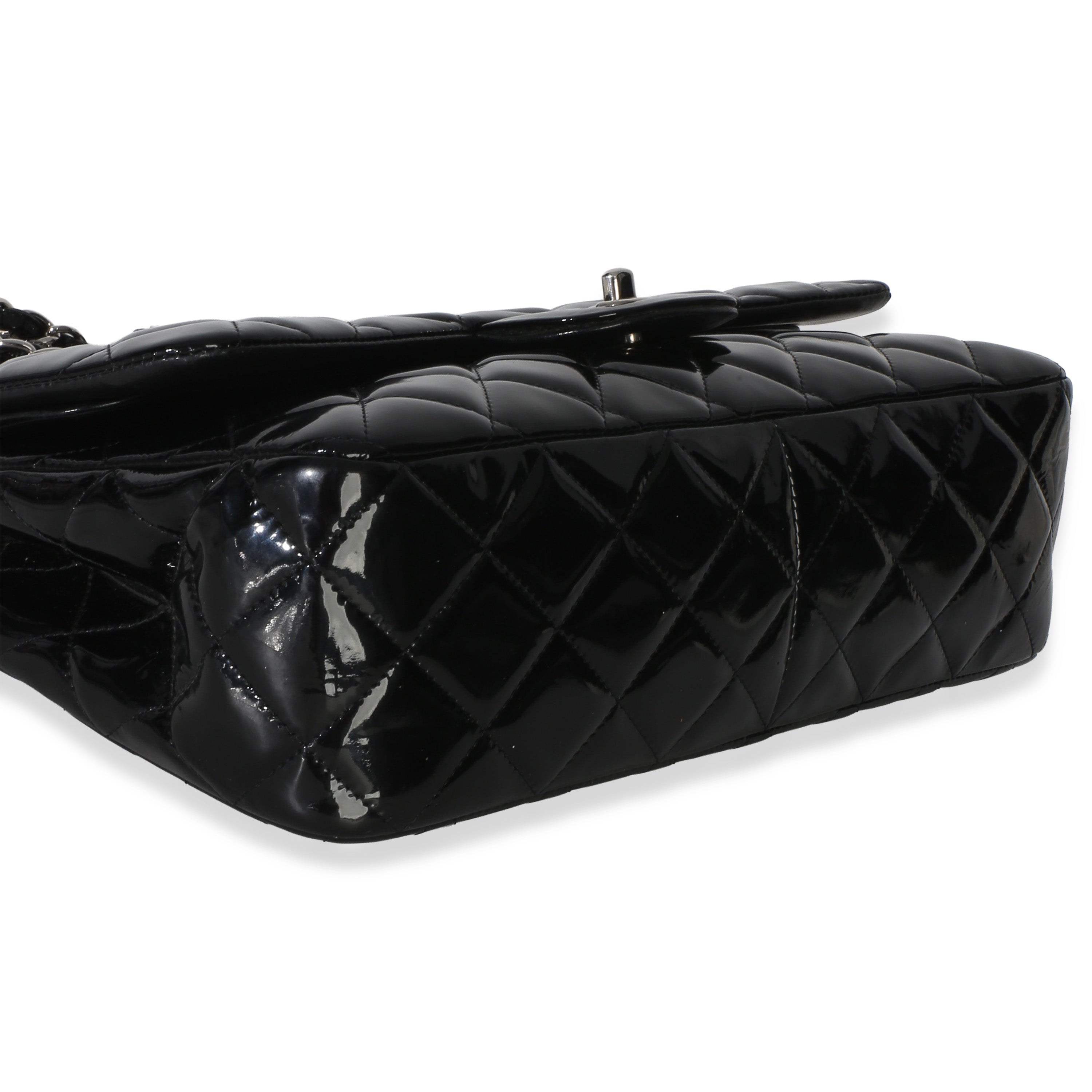 Black Quilted Patent Jumbo Classic Double Flap Bag