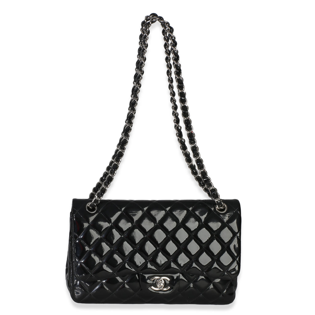 Black Quilted Patent Jumbo Classic Double Flap Bag