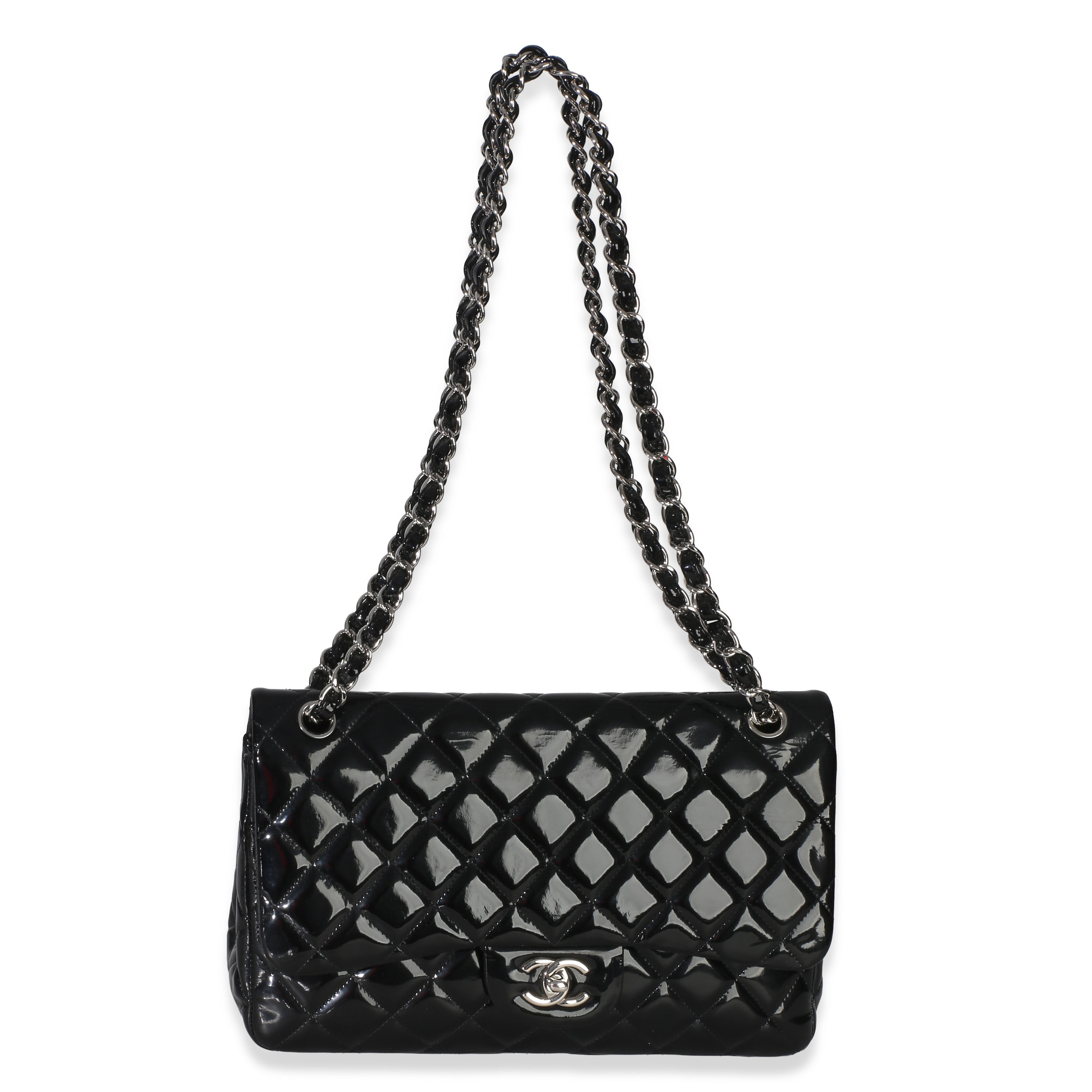 Black Quilted Patent Jumbo Classic Double Flap Bag
