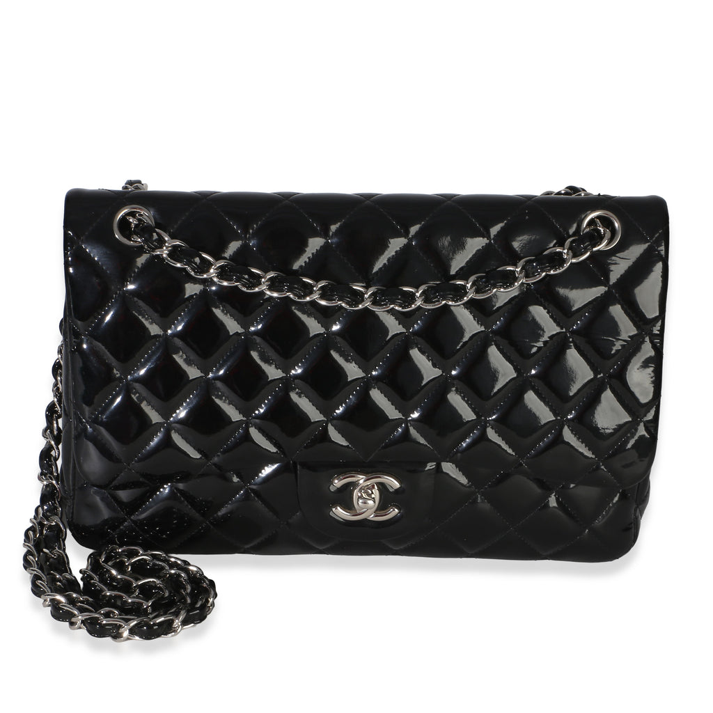 Black Quilted Patent Jumbo Classic Double Flap Bag
