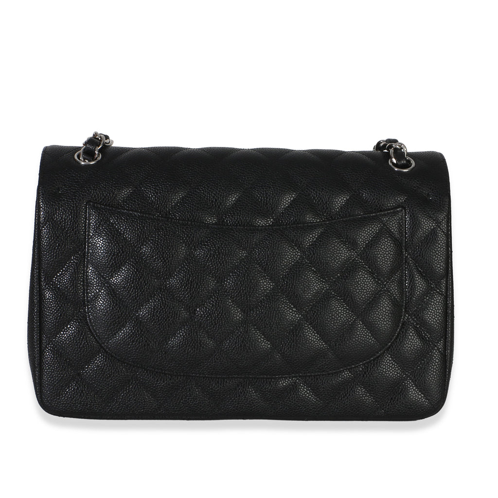 Black Quilted Caviar Jumbo Double Flap Handbag