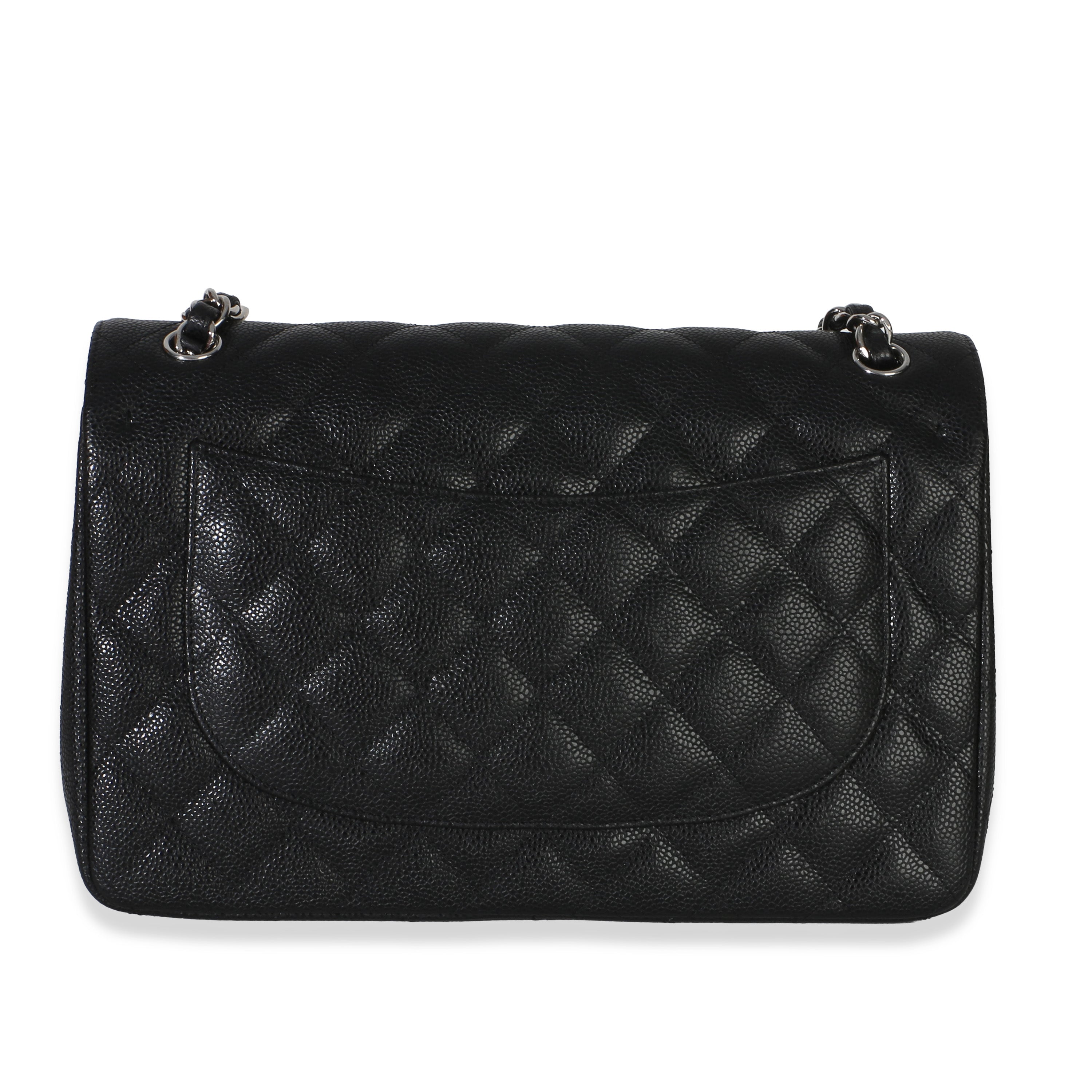 Black Quilted Caviar Jumbo Double Flap Handbag