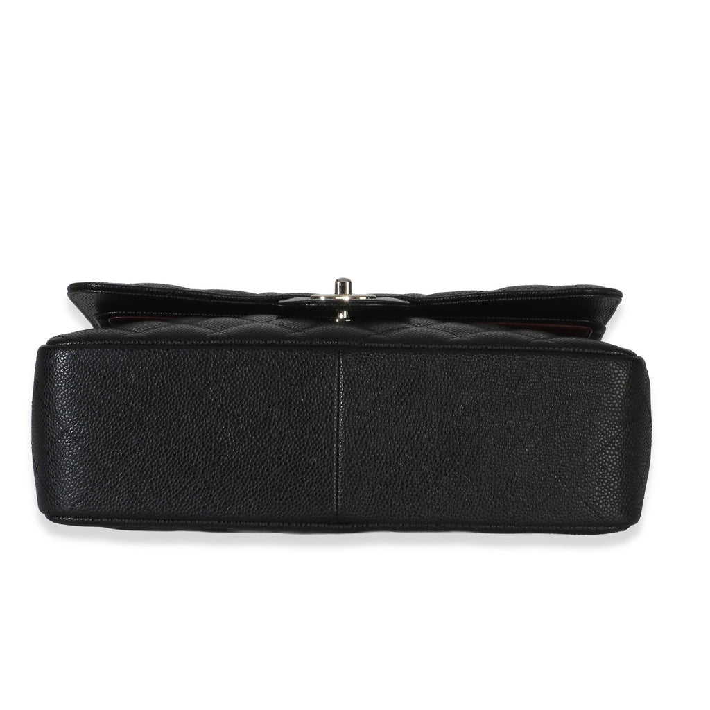 Black Quilted Caviar Jumbo Double Flap Handbag