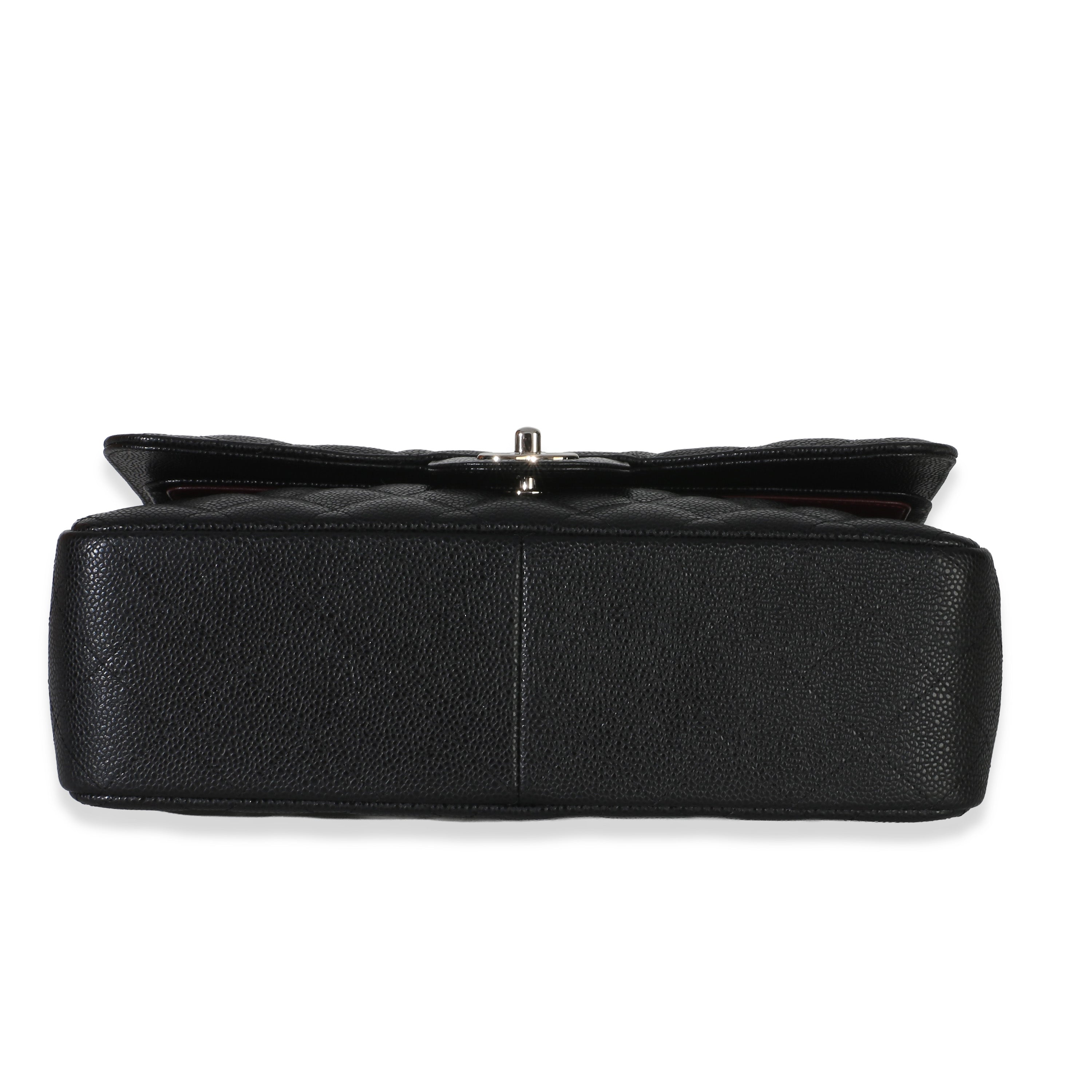 Black Quilted Caviar Jumbo Double Flap Handbag